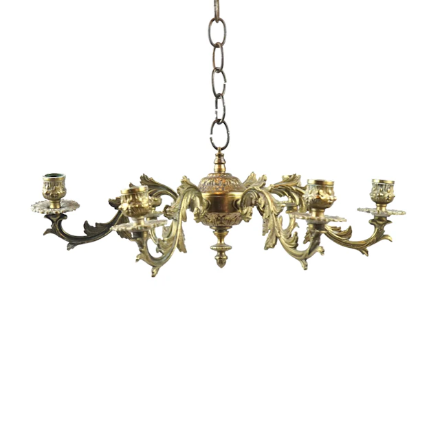 Chandelier, 6 light points, brass.