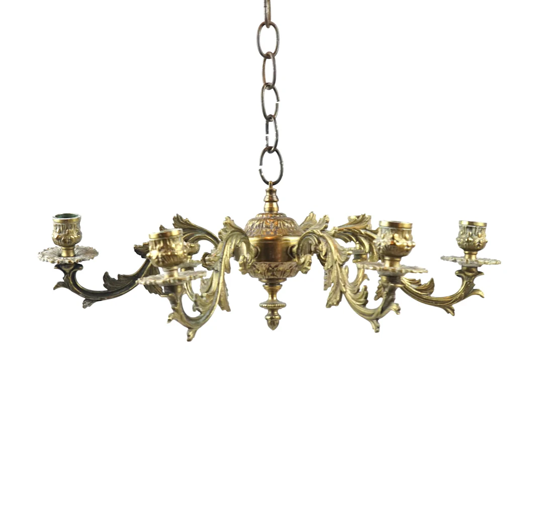 Chandelier, 6 light points, brass.