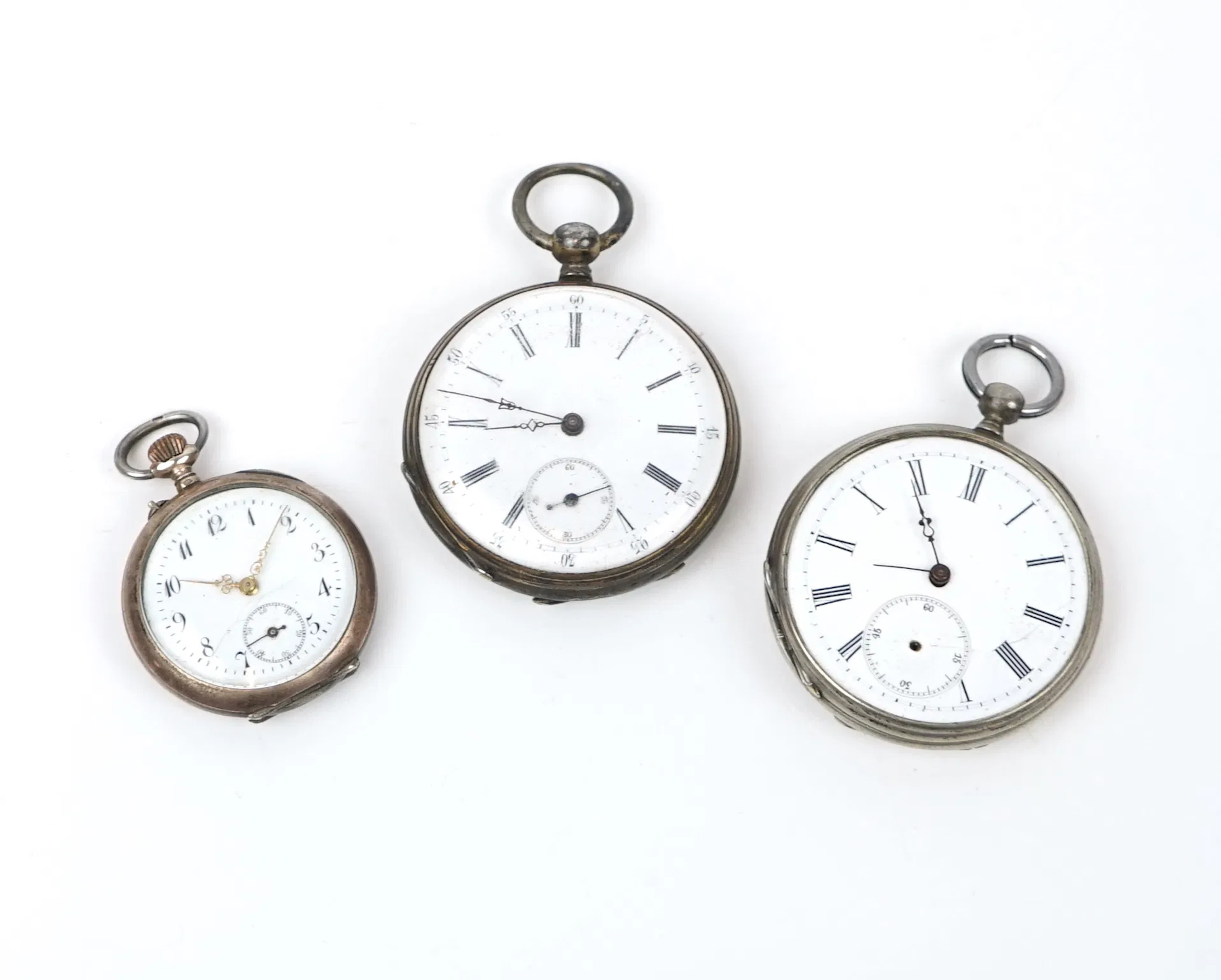 Pocket watches, 3 pcs, not complete, the smallest in silver.