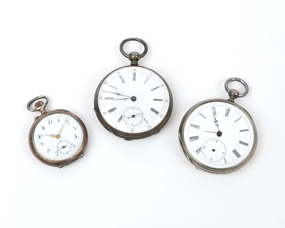 Pocket watches, 3 pcs, not complete, the smallest in silver.