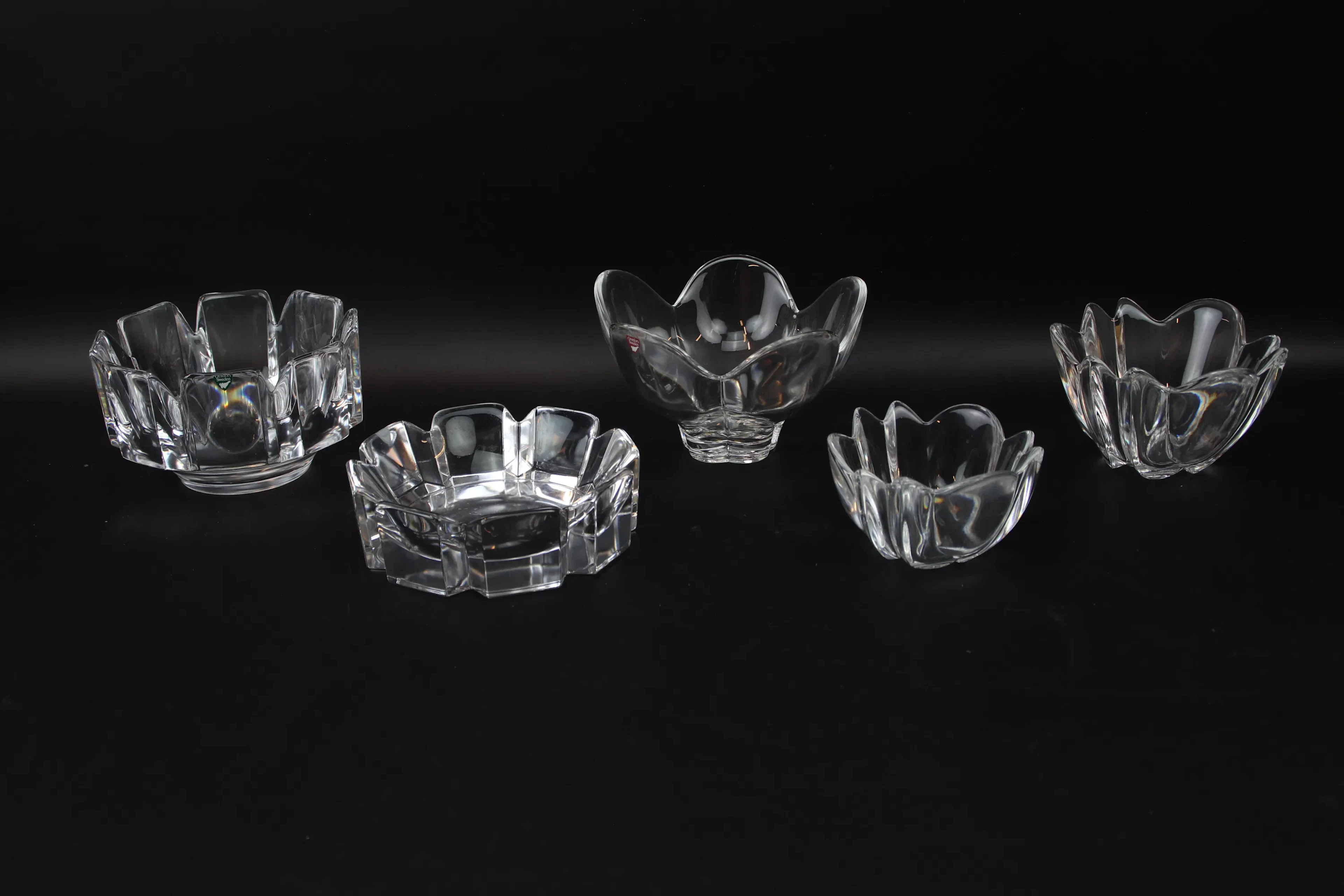 Bowls, 5 pcs, glass, Orrefors.