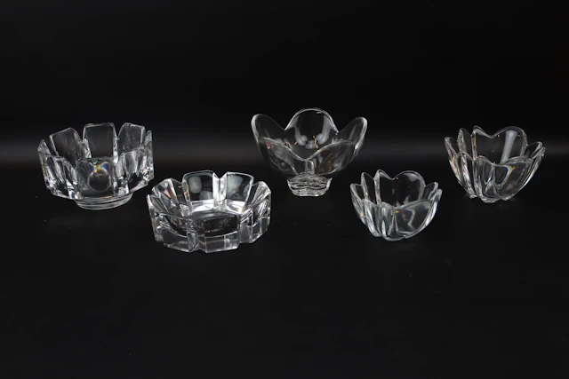 Bowls, 5 pcs, glass, Orrefors.