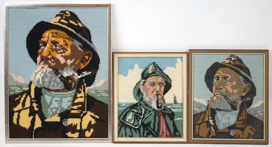 Unidentified artist, embroidered paintings, 3 pcs, unsigned.