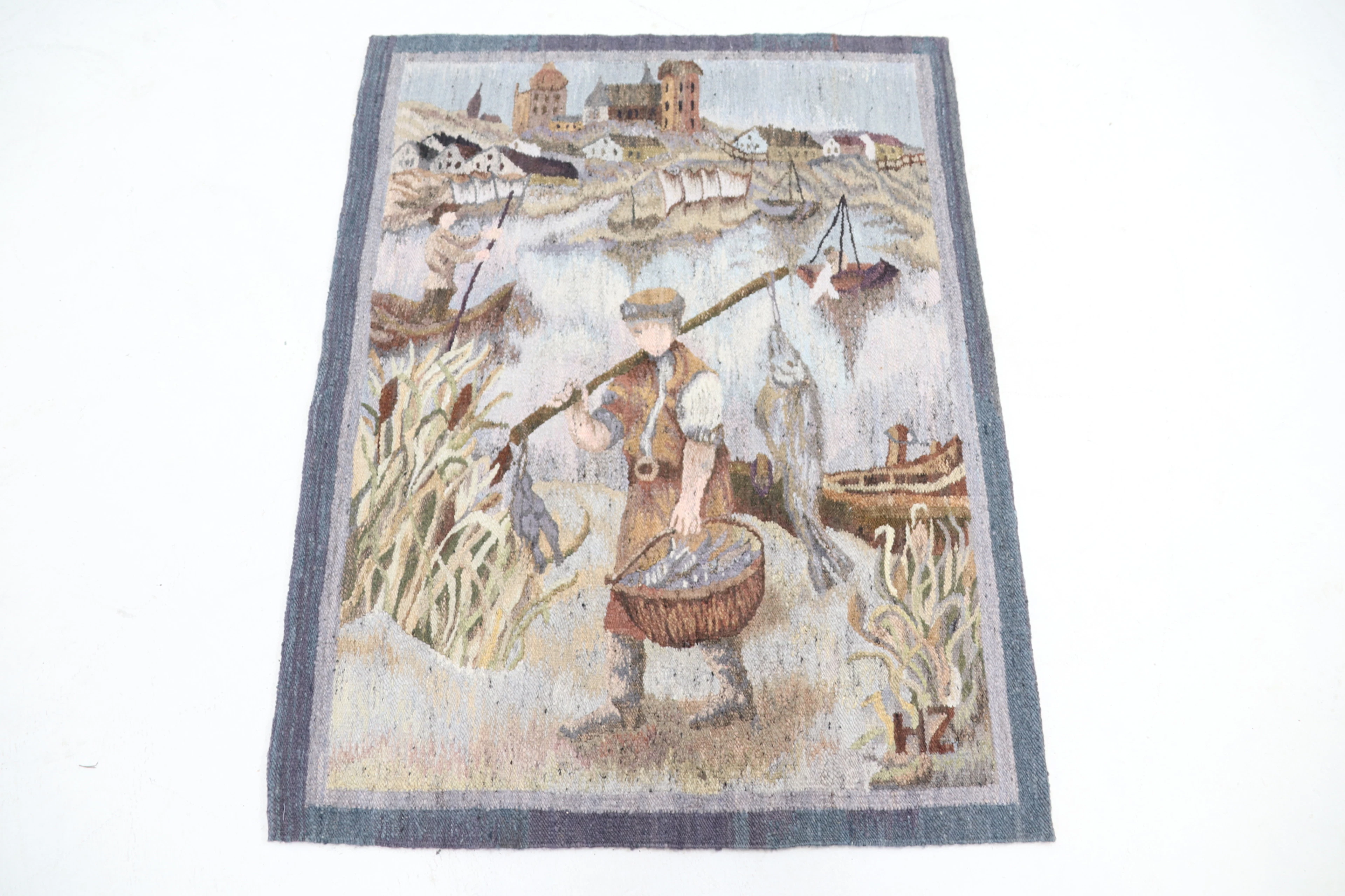 Wall hanging, textile, monogrammed signed HZ, Poland.