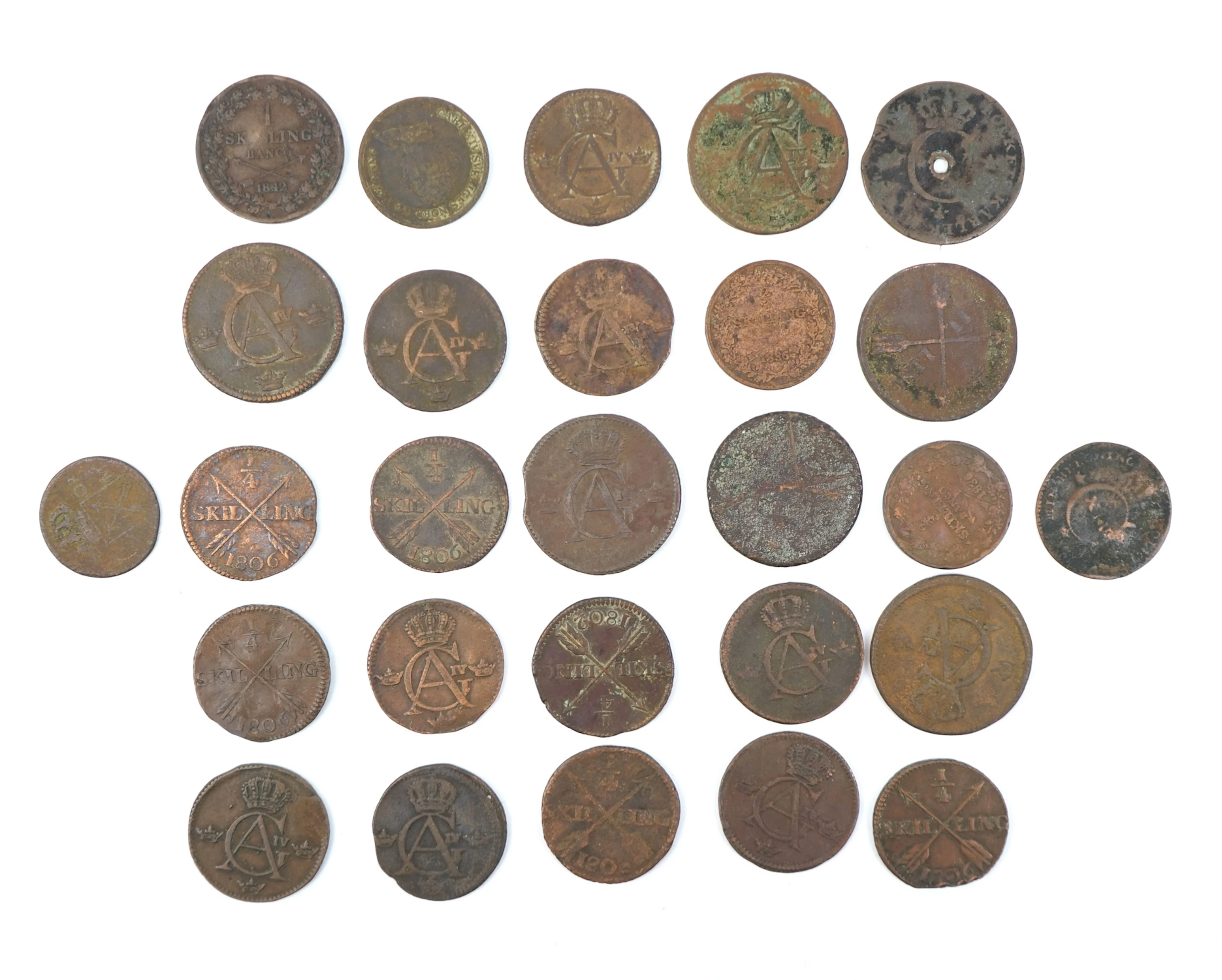 Monedas, 27 piezas, antiguas, Suecia.