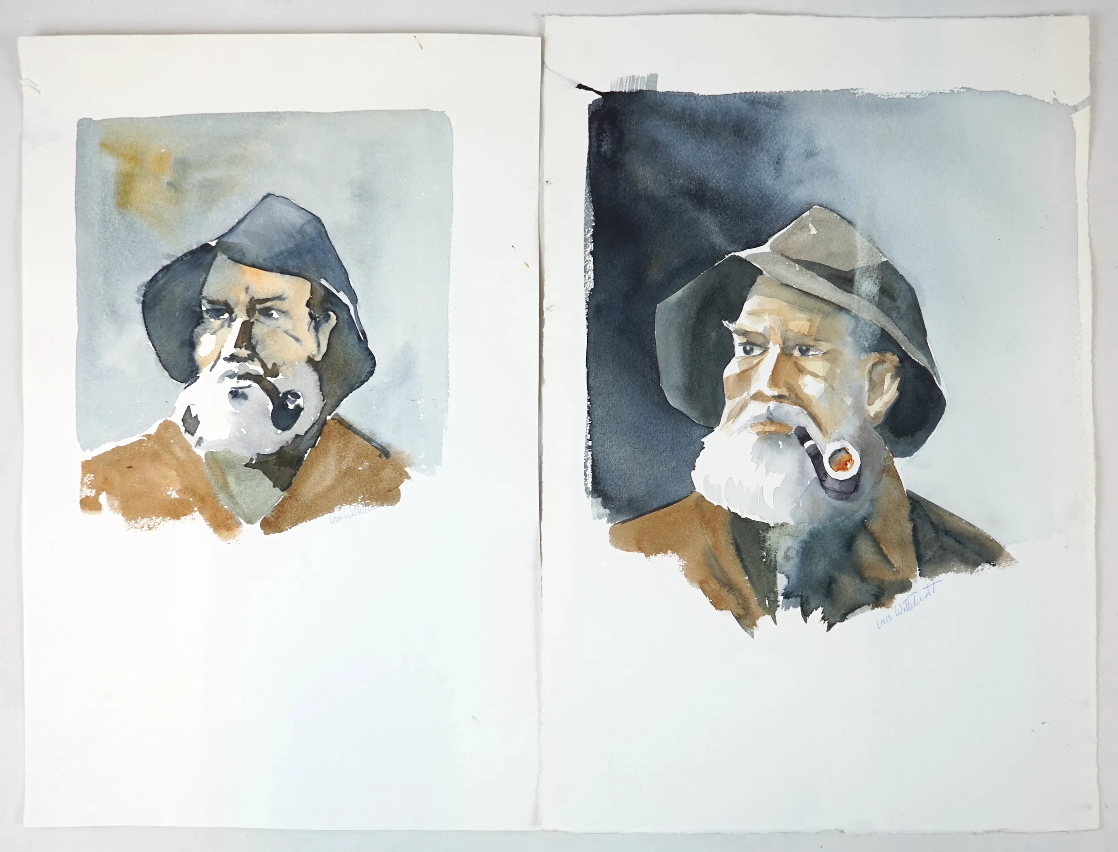 Lars Wetterbrandt, acquerello, 2 pezzi, firmato.
