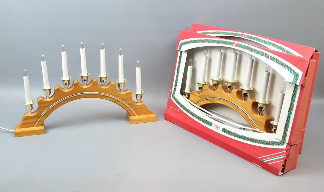 Christmas candlesticks, a pair, wooden, blacksmithing.