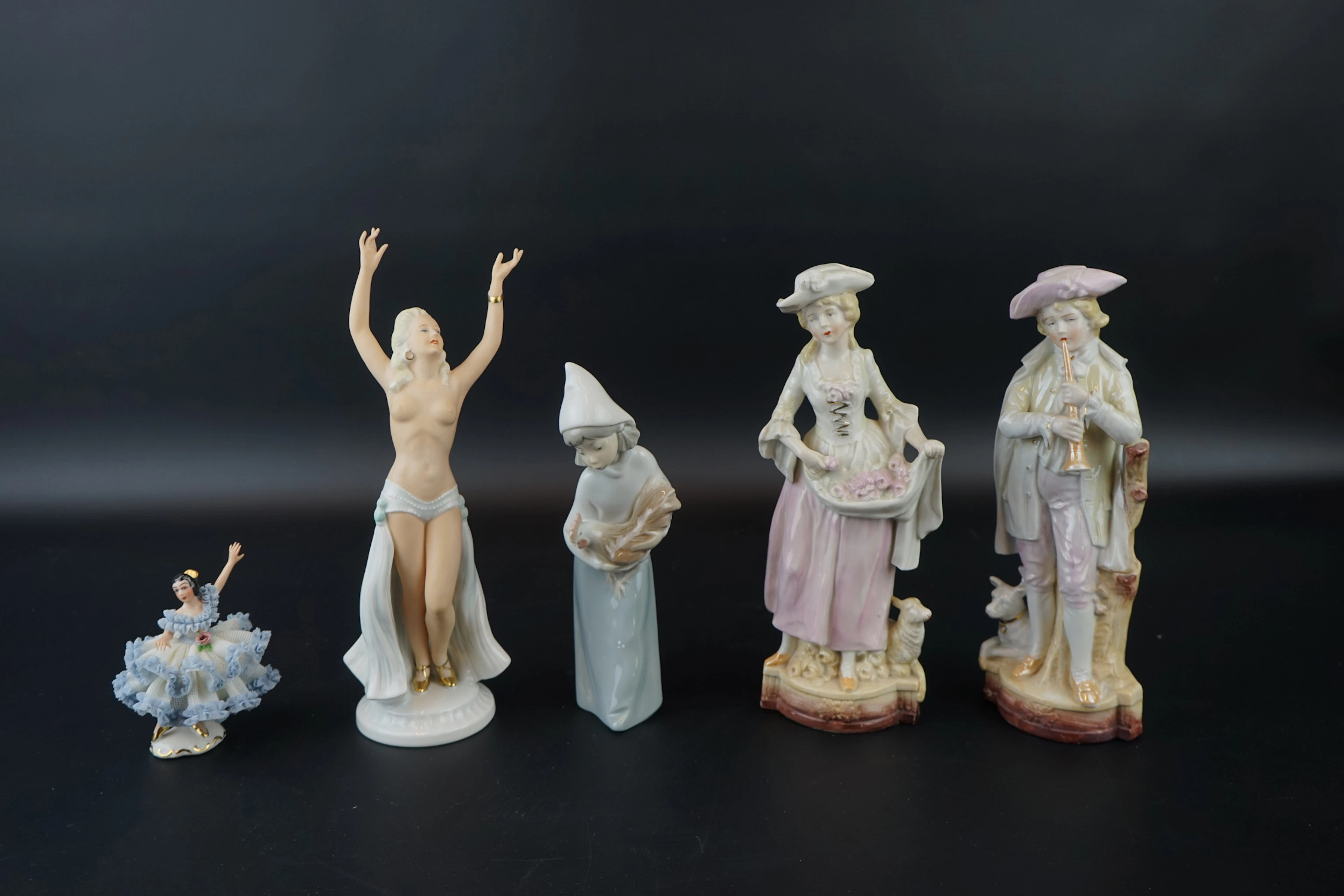 Figuren, 5-teilig, Porzellan, u.a. Schaubach, 1900er Jahre.