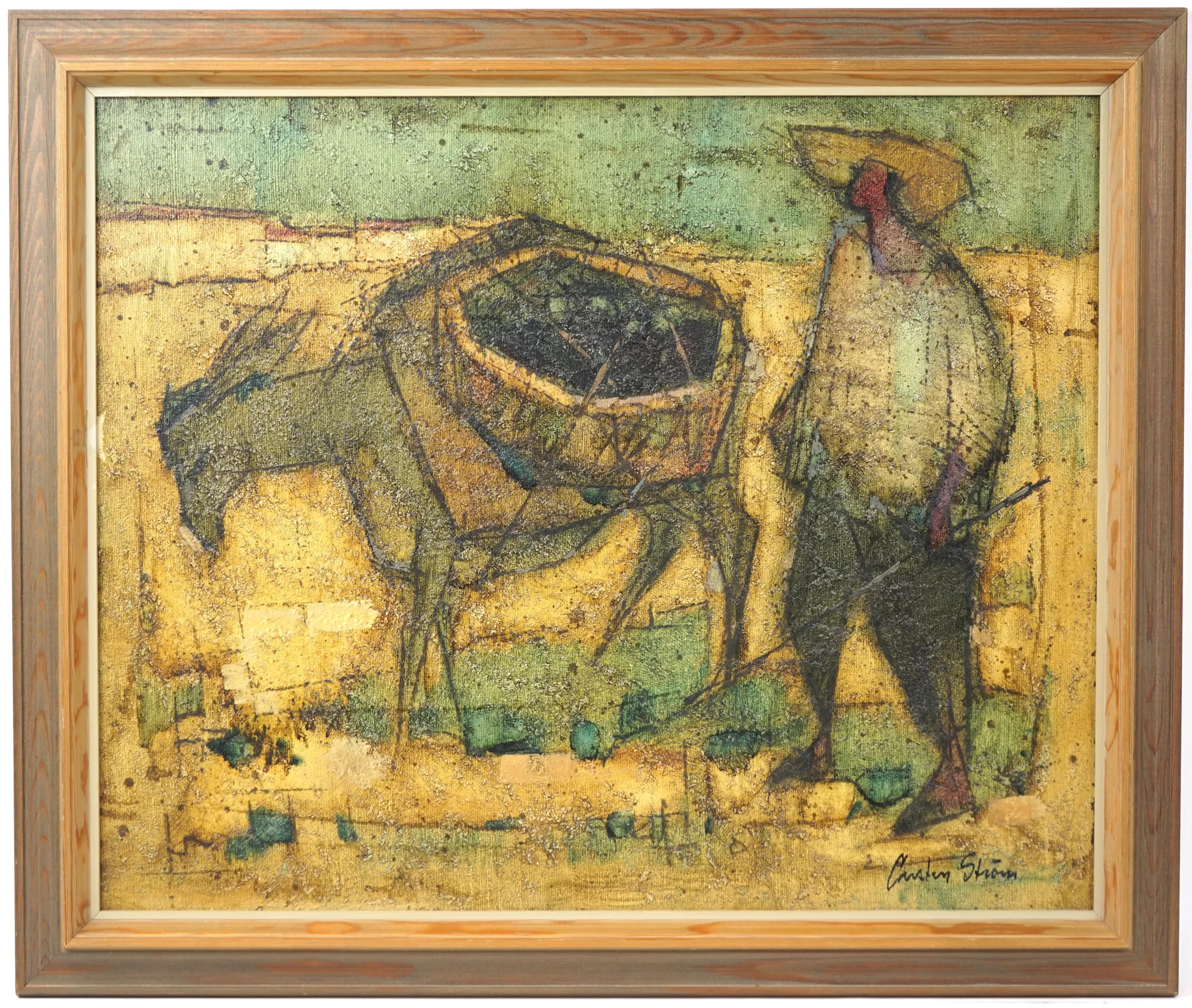 Carsten Ström, ''Ragazzo spagnolo con asino e cesti di carbone'', olio su tela, firmato.