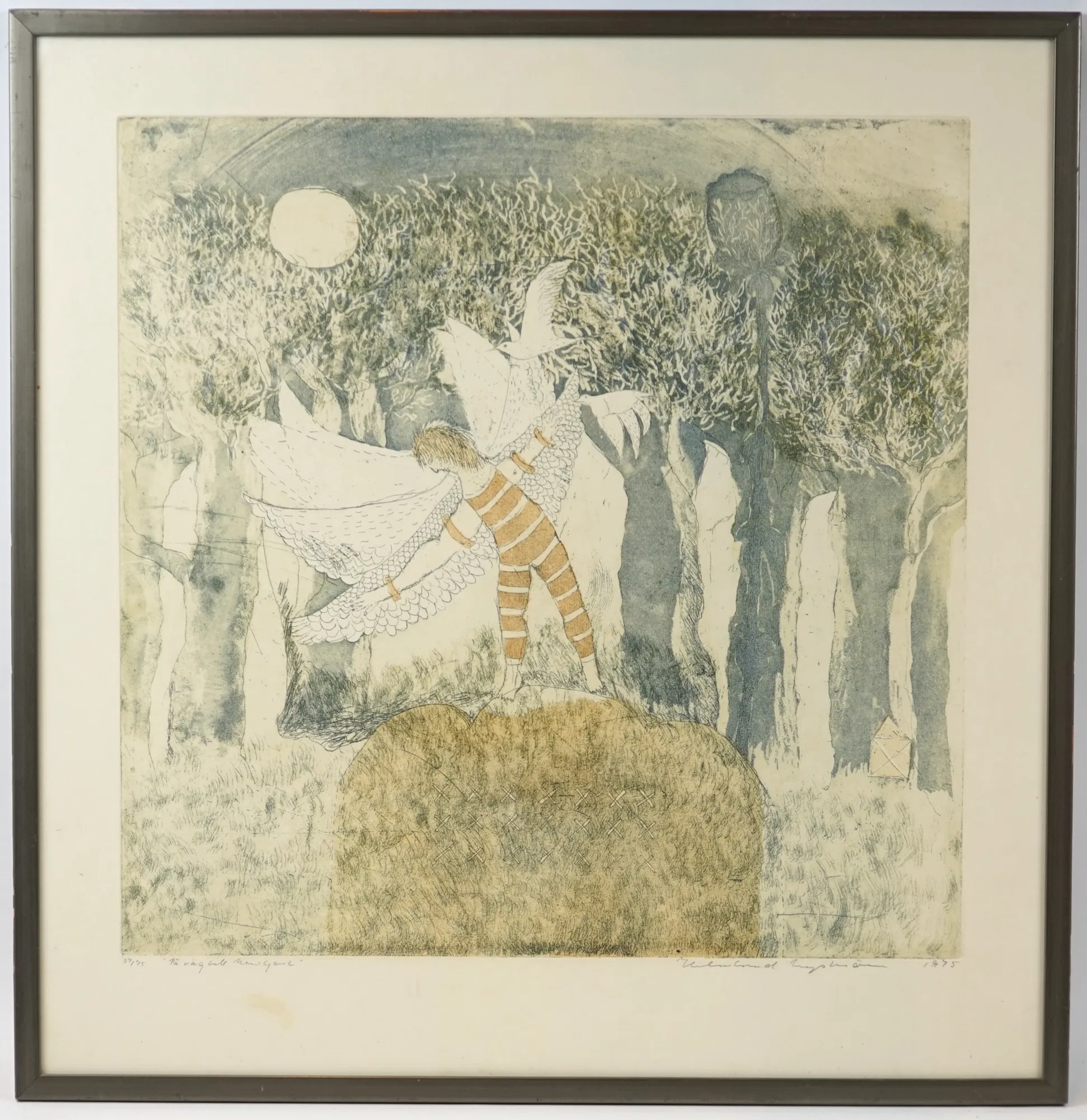 Helmtrud Nyström, « On the Way to New York », eau-forte en couleur, 57/75, signé, 1975.