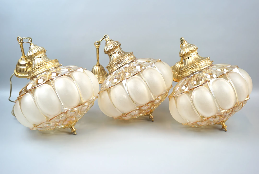 Ceiling lamps, 3 pcs, brass/glass.