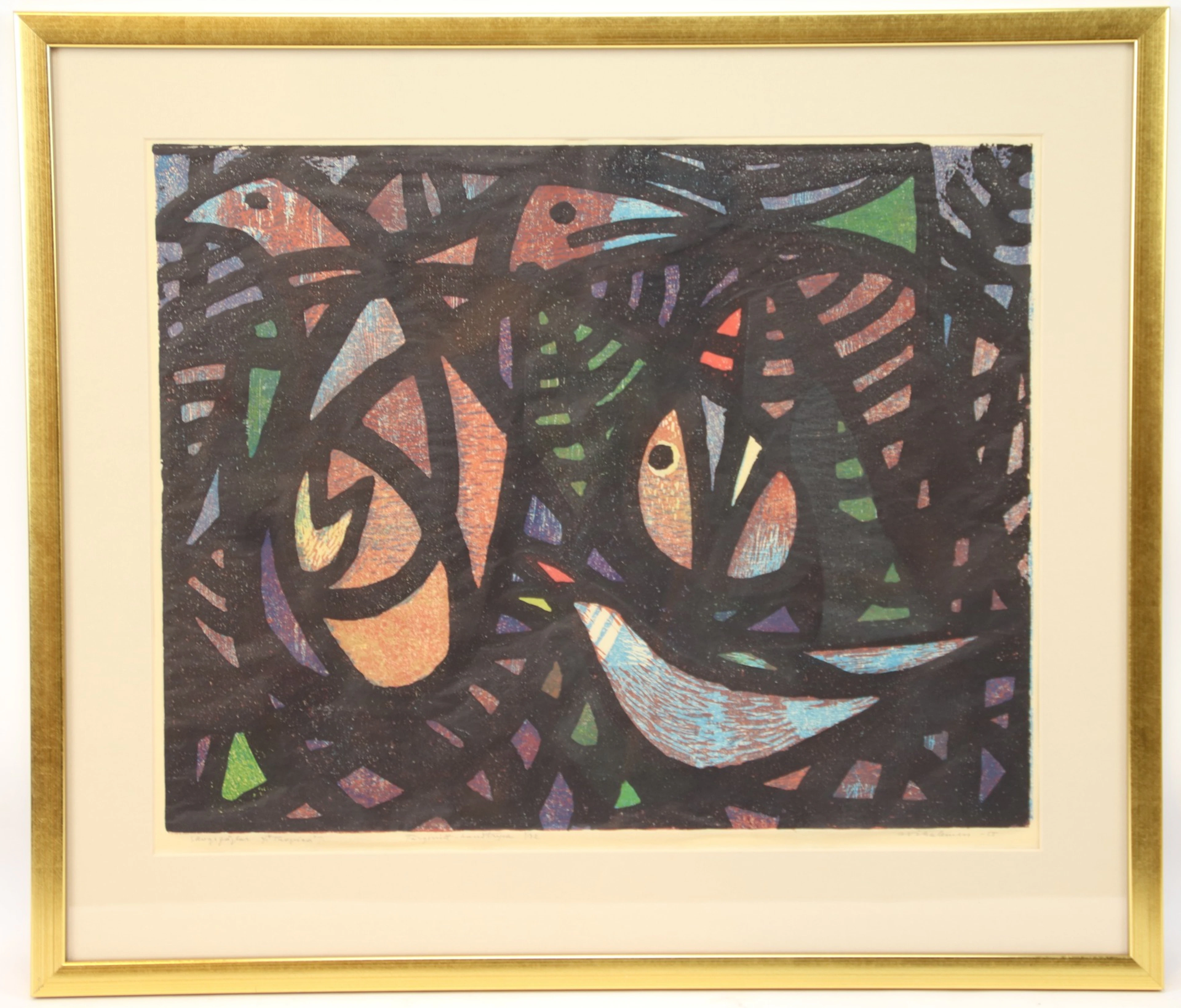 Arno Vihalemm (Estland 1911–1990), "Forest Birds Tropica", Holzschnitt/Handabdruck