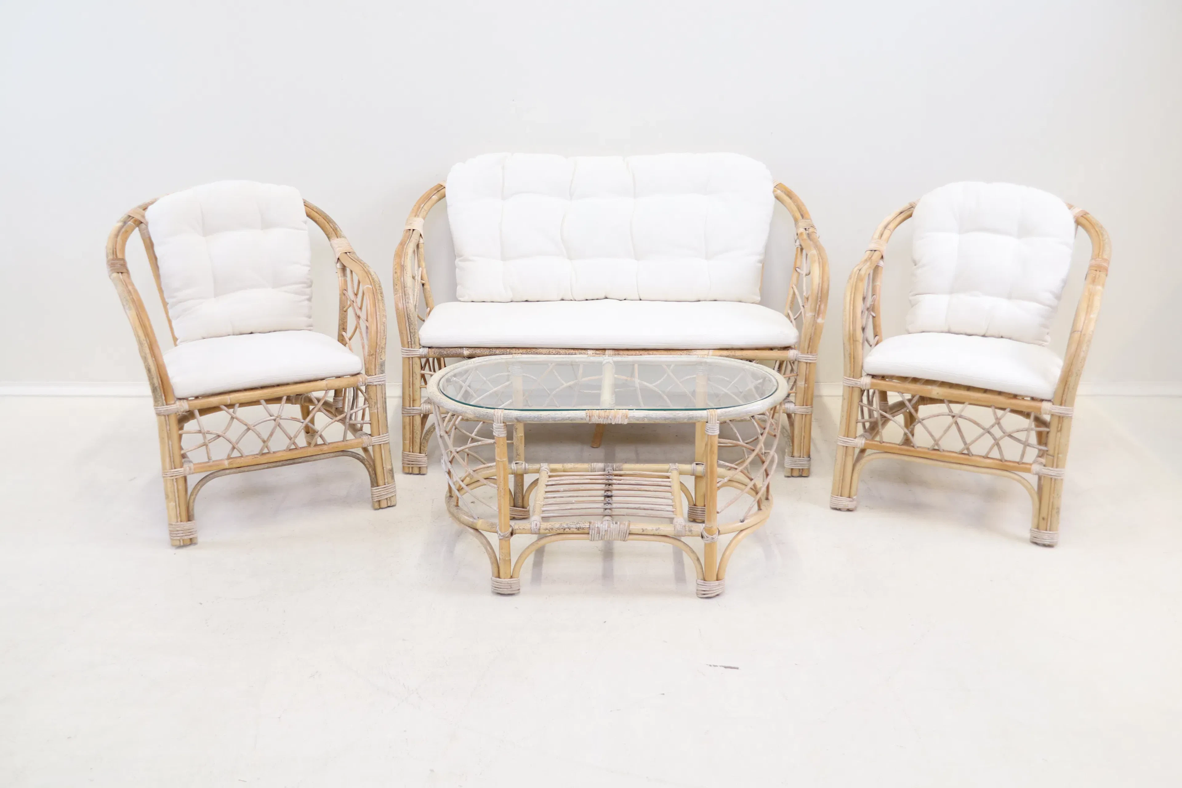 Garden furniture, 4 pieces, rattan/textile/glass, Hillerstorp.
