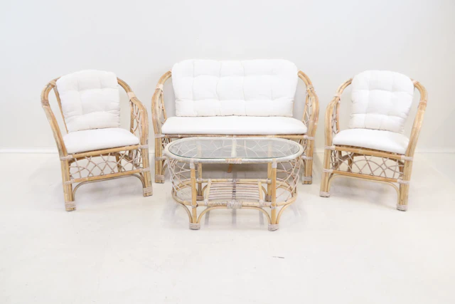 Muebles de jardín, 4 piezas, ratán/textil/vidrio, Hillerstorp.