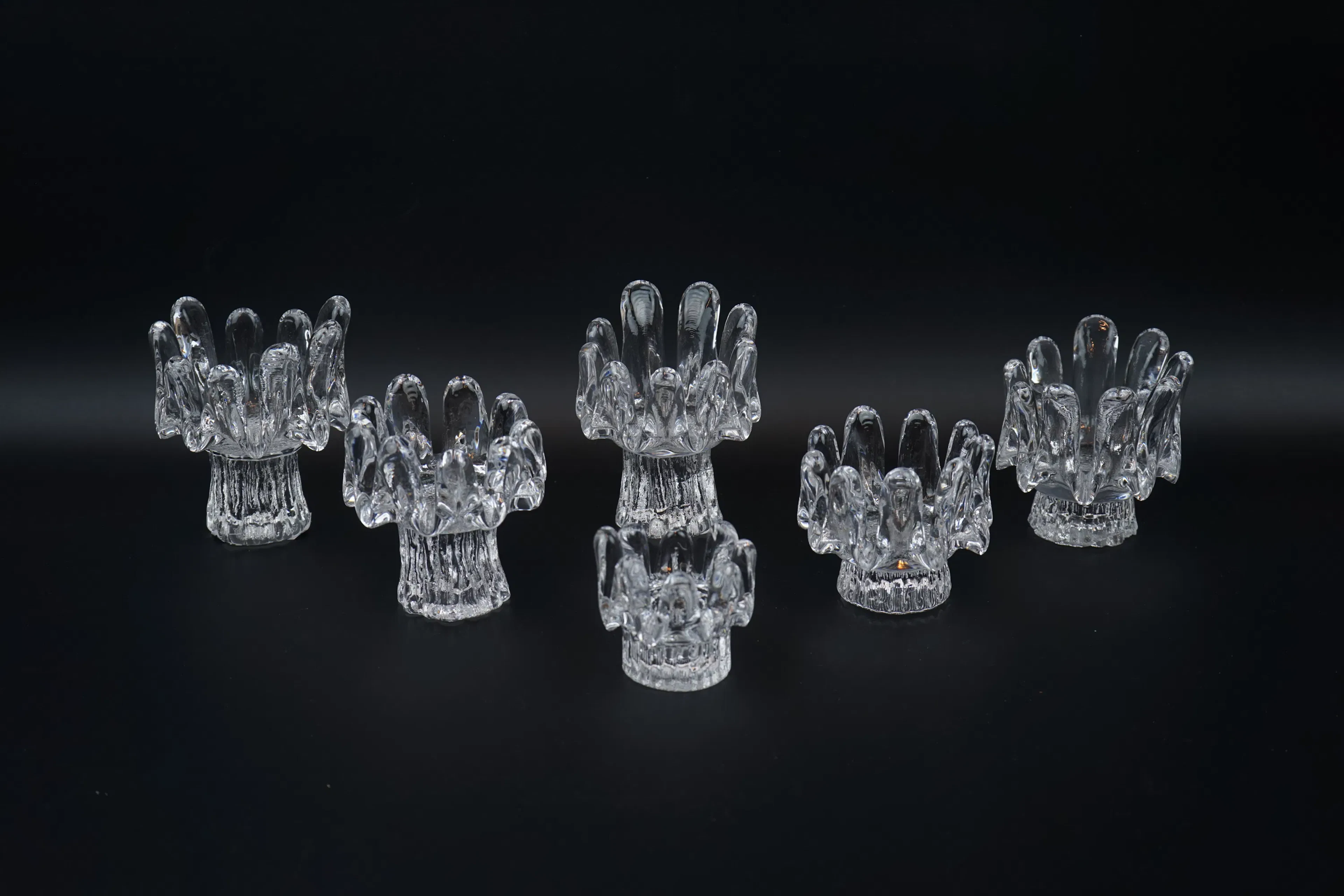 Göran Wärff, 6 candelabros de cristal, "Girasol", Kosta Boda.