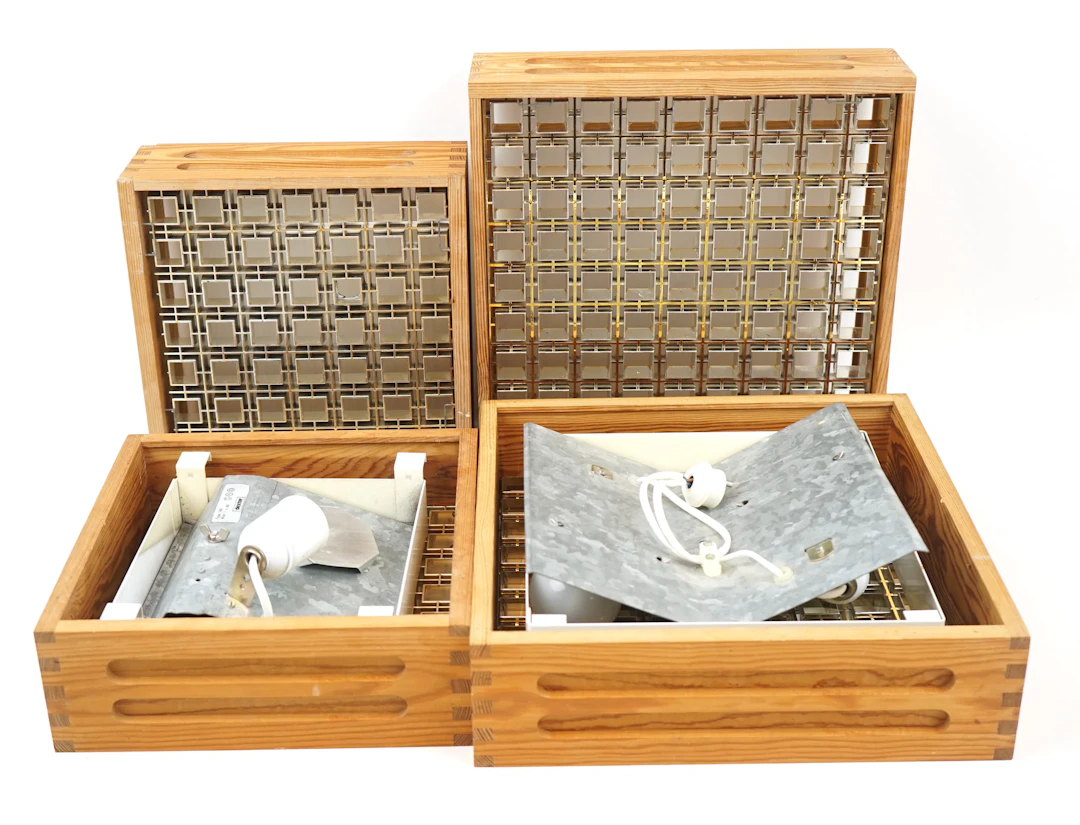 Ceiling plafonds, 4 pcs, pine/metal, ''Dexter 160 and 260'', 1970's.