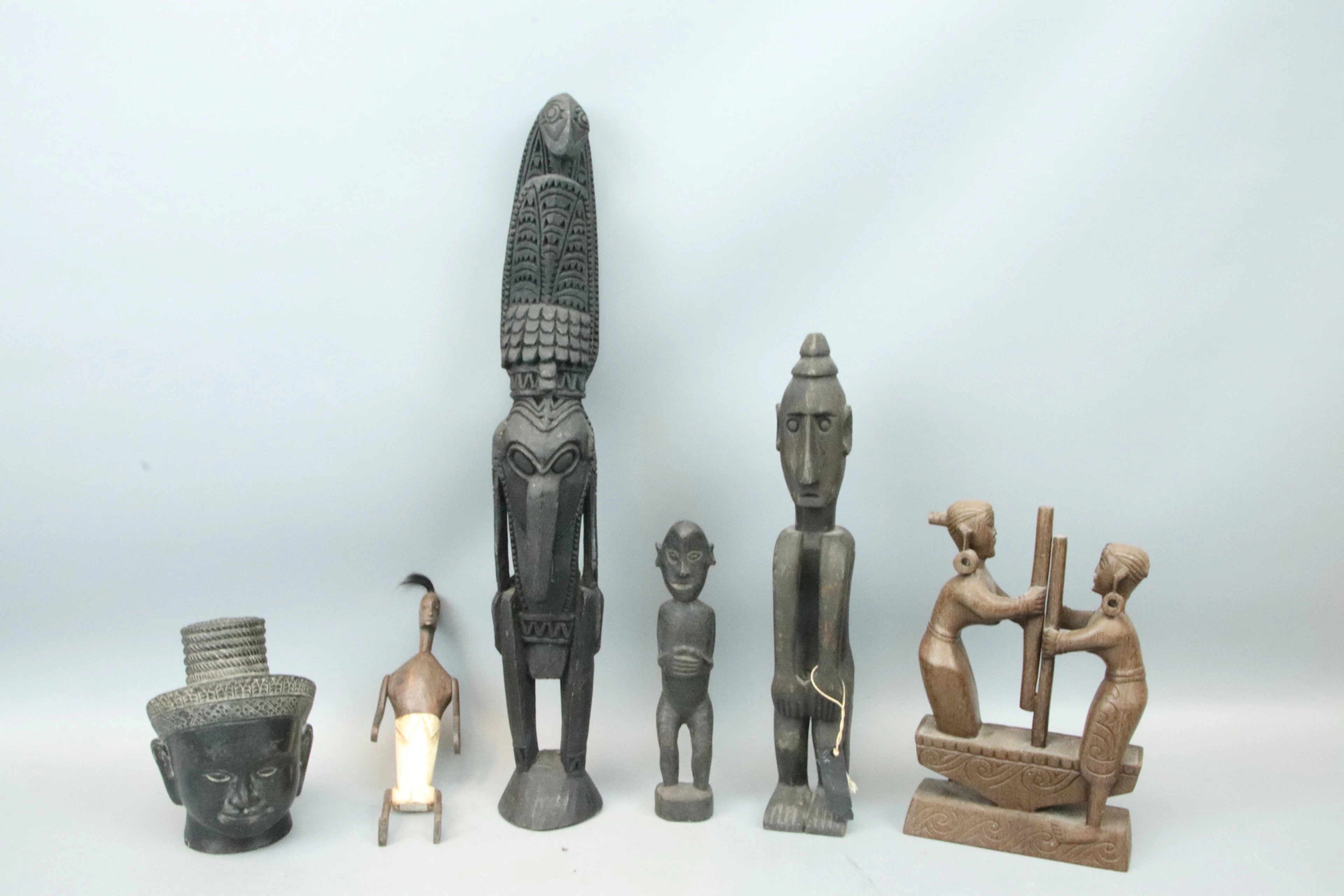Sculture, 6 pezzi, legno/metallo, inclusi Timor e Bali.