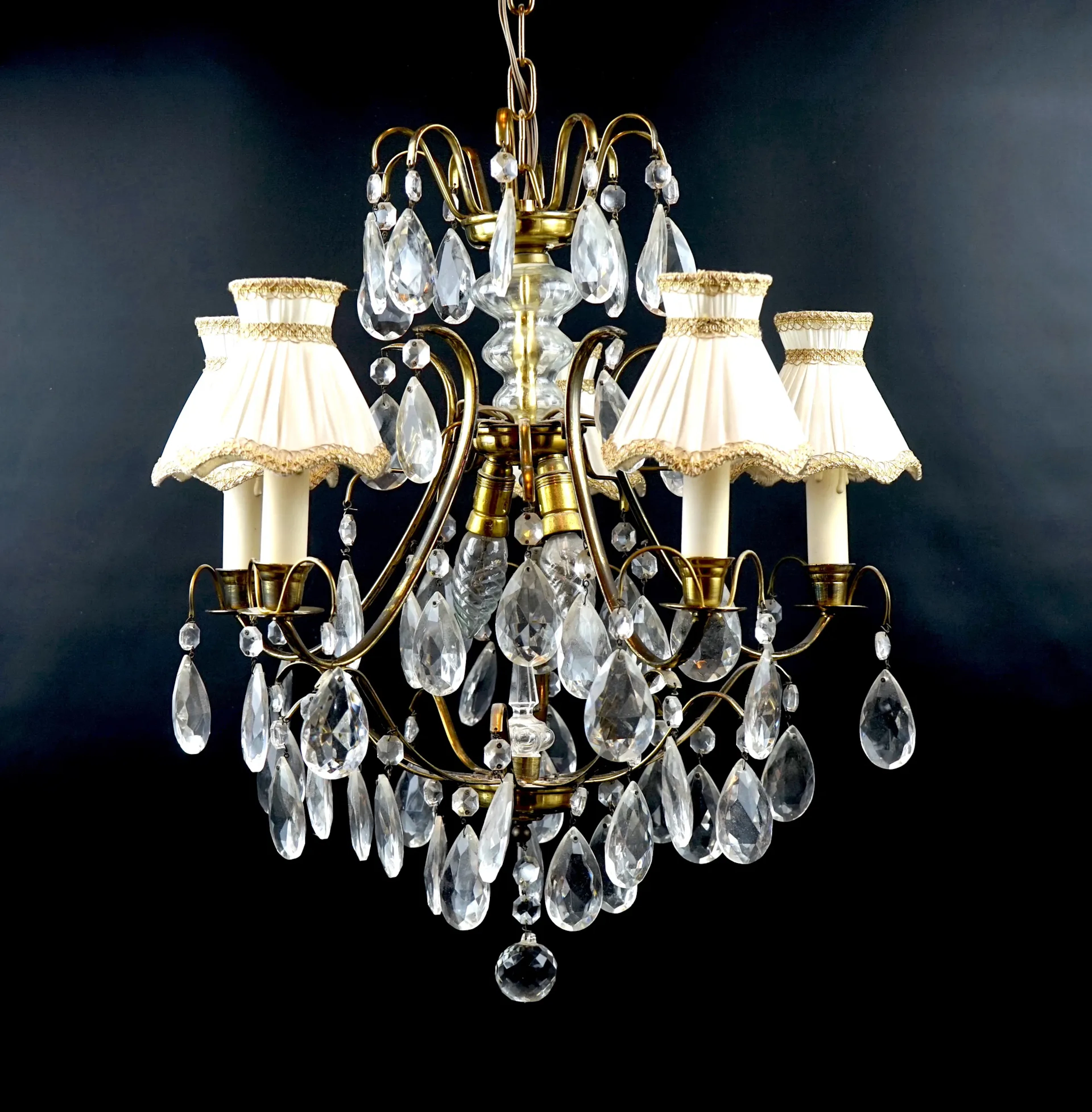 Lampadario, 7 punti luminosi, vetro/ottone.