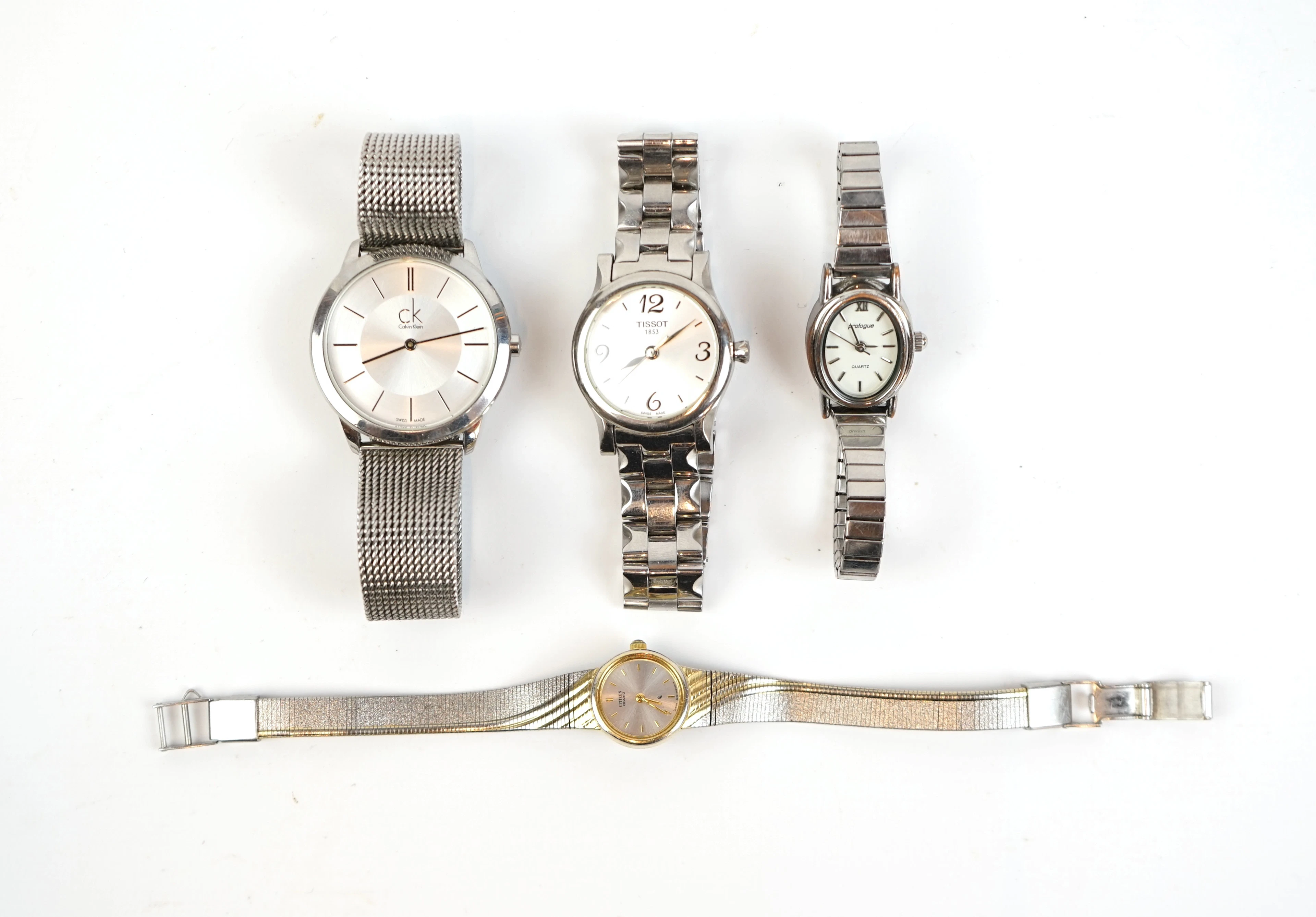 Relojes de pulsera, 4 piezas, Calvin Klein, Tissot, Prologue y Citizen.