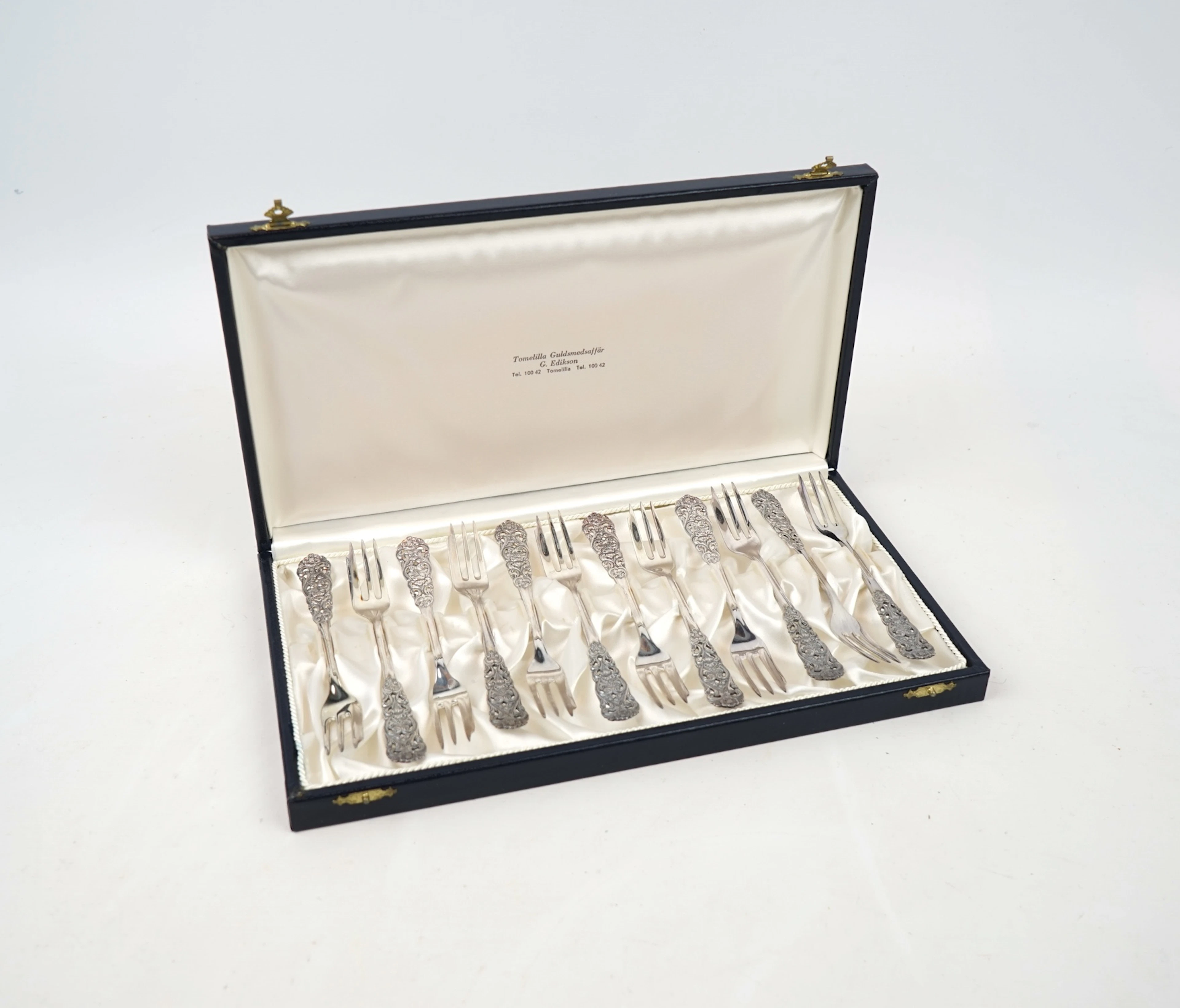 Forchette da pasticceria, 12 pezzi, argento 830, ''Valdres'', Thorvald Marthinsen, Norvegia.