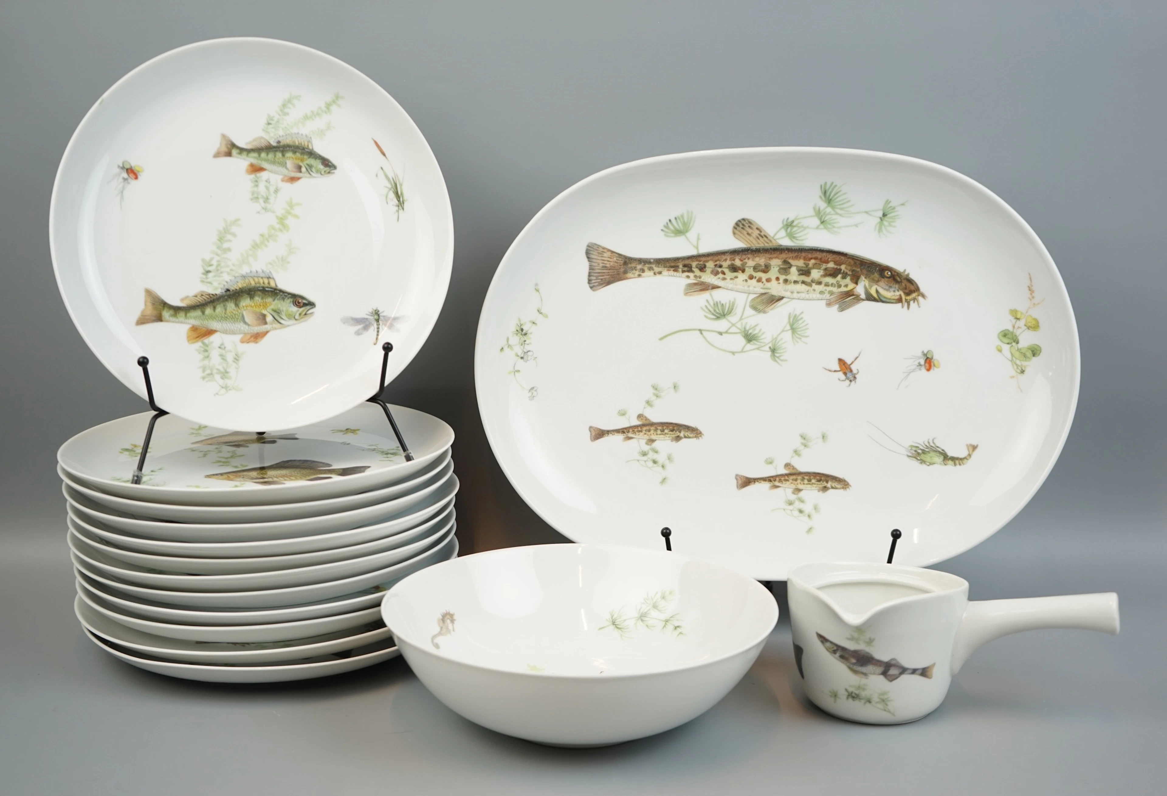 Fiskservis, 15 delar, porslin, Karlskrona Upsala-Ekeby.