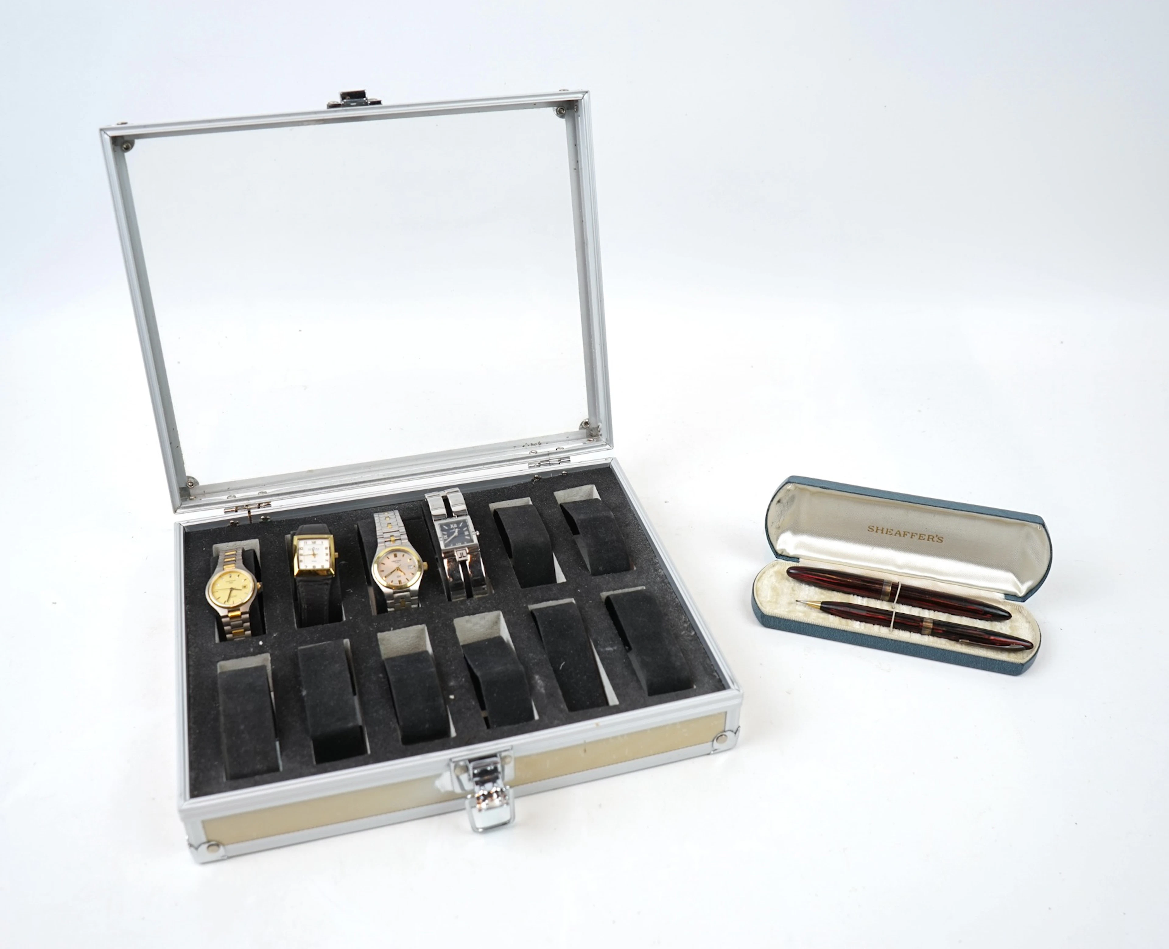 Relojes de pulsera y bolígrafos, 6 piezas, incluidos Skagen, Jacques Lemans y Certina.
