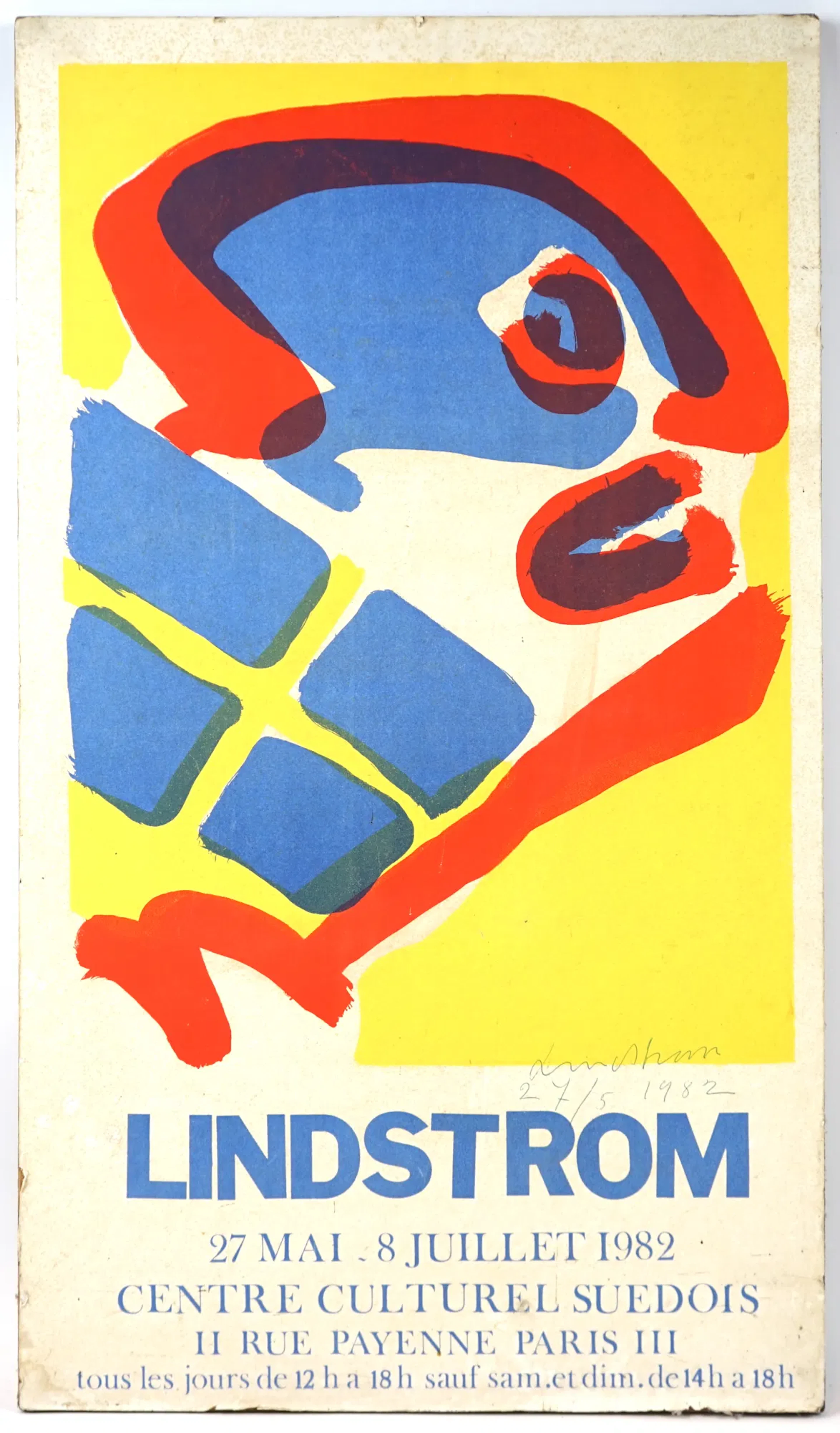 Bengt Lindström, manifesto ripiegato sul pannello, ''Lindstrom Centre Culturel