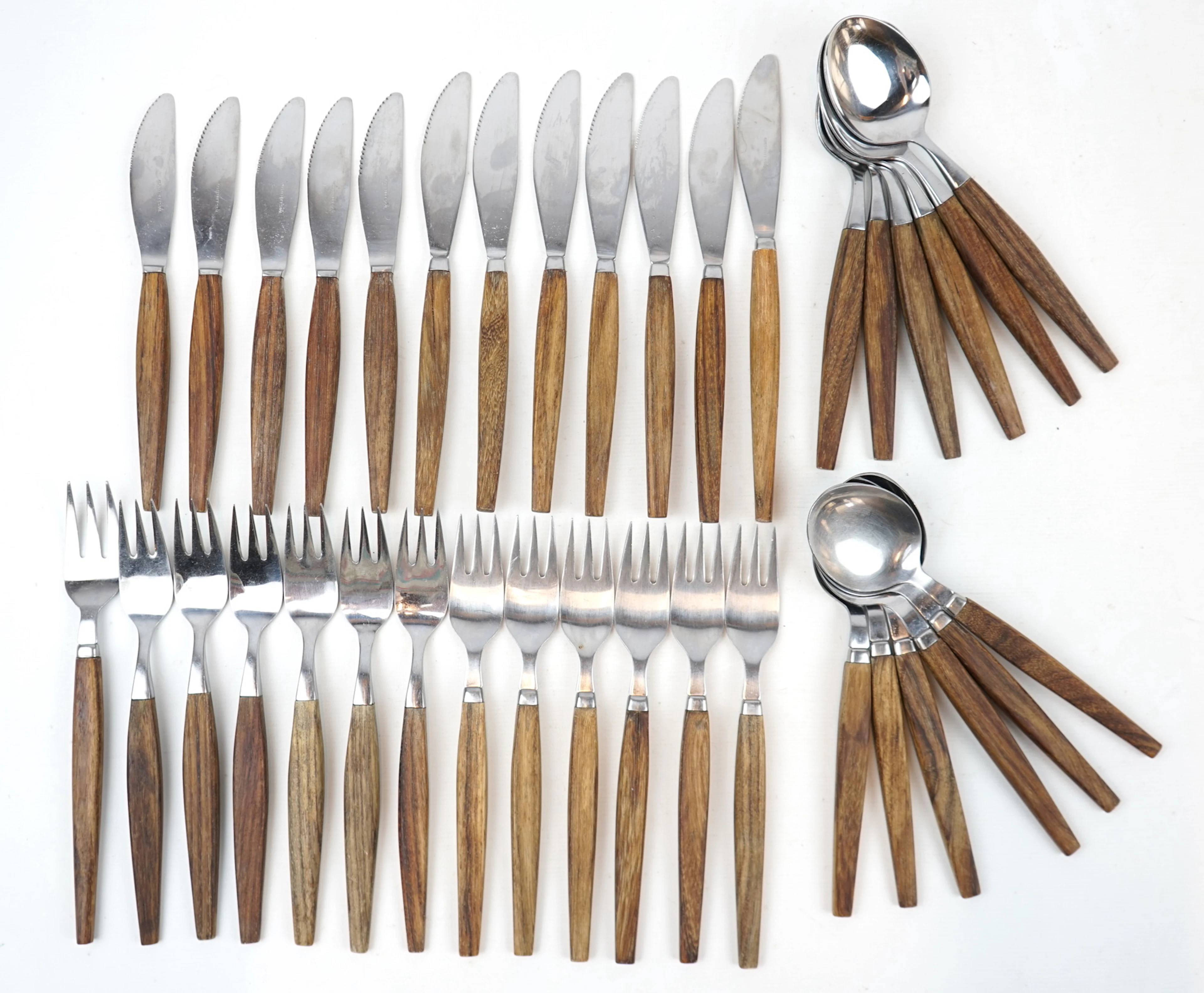 Parti di posate per tavoli, 25 pezzi, legno/acciaio inox.