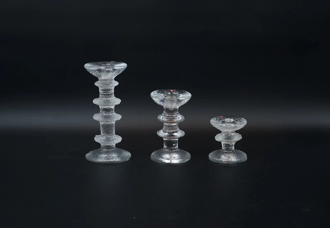 Timo Sarpaneva, a glass candlestick, 3 pieces, Festivo, Iittala, Finland.