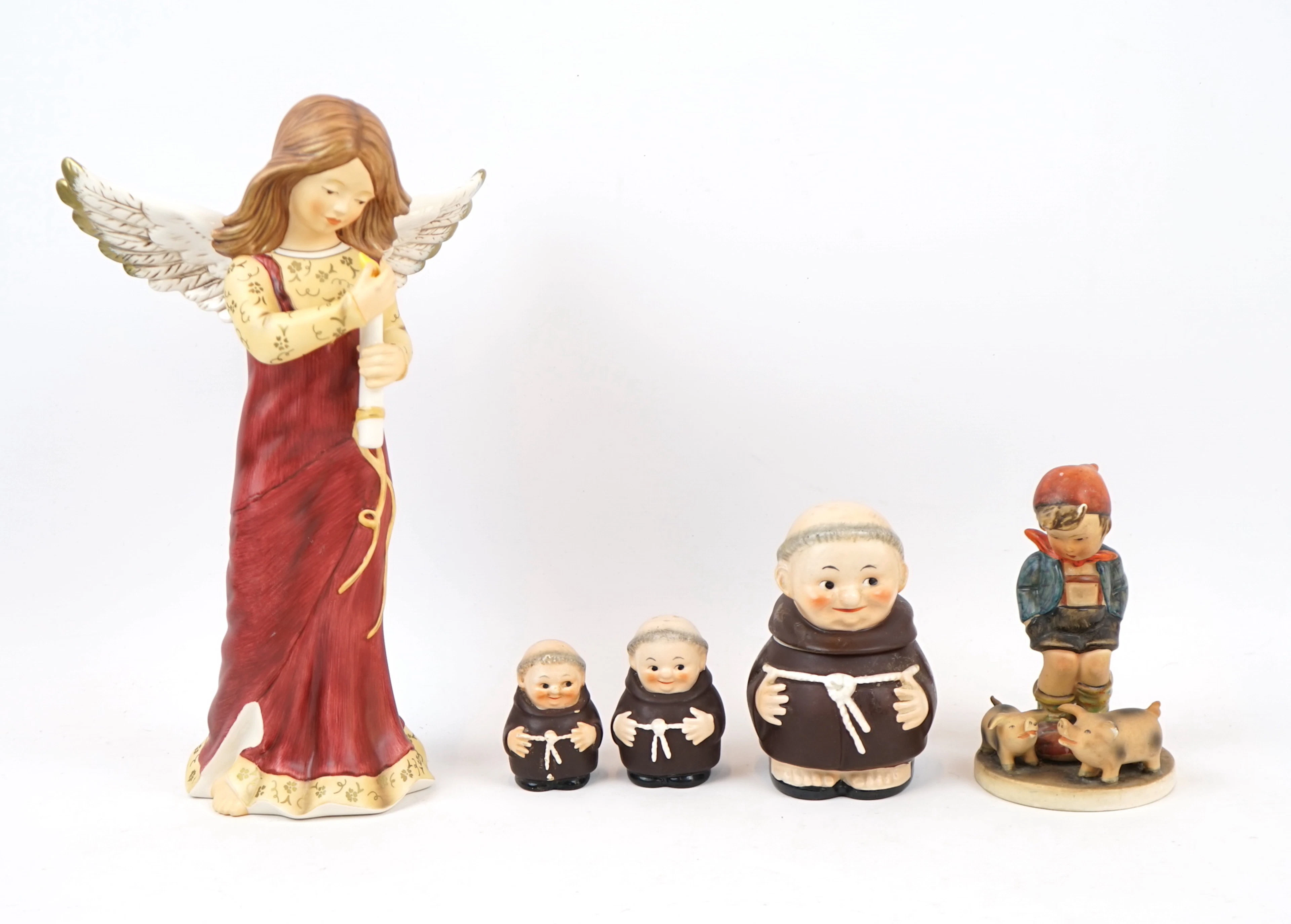 Figuren, Sprinkler und Glas, 5 Stück, Porzellan, Goebel.