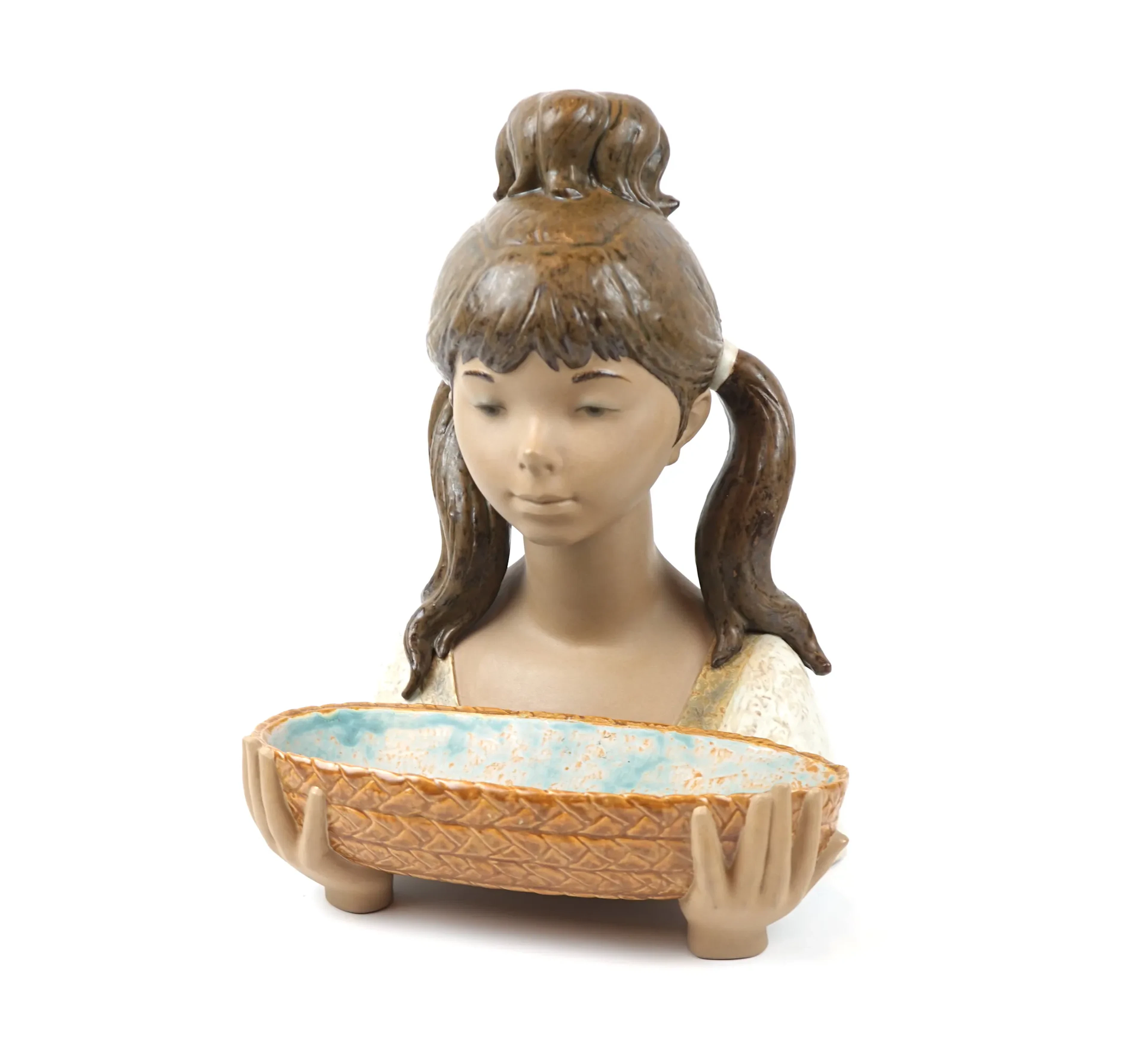 Figurita con cuenco, 2 piezas, cerámica, Lladro.