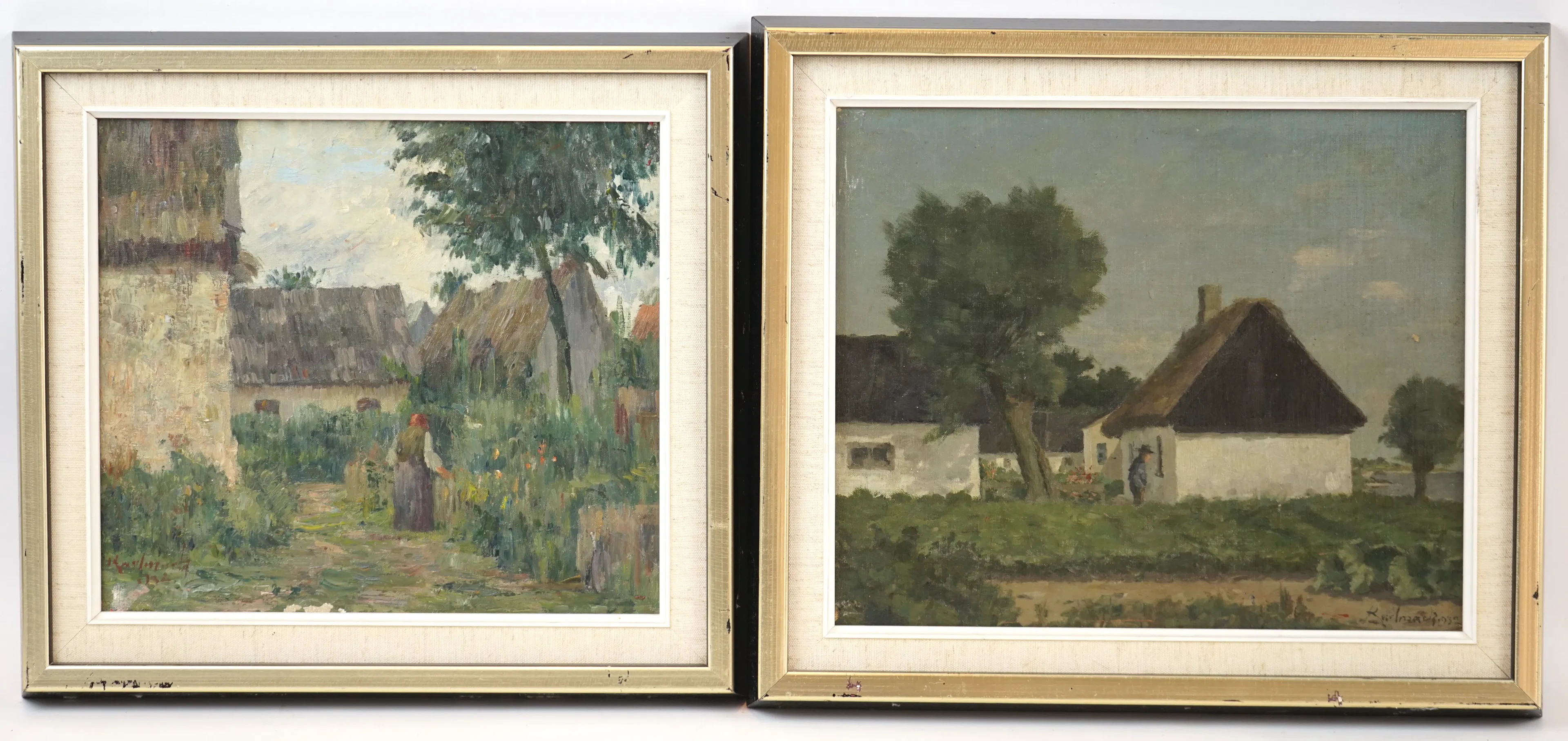 Gerhard Karlmark, olio su tela e tavola, 2 pezzi, firmato.
