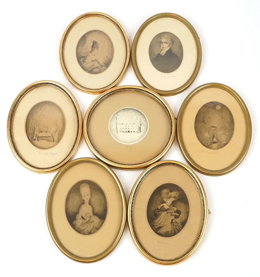 Miniature paintings, 7 pieces, from ''Gösta Bergling's Saga''.