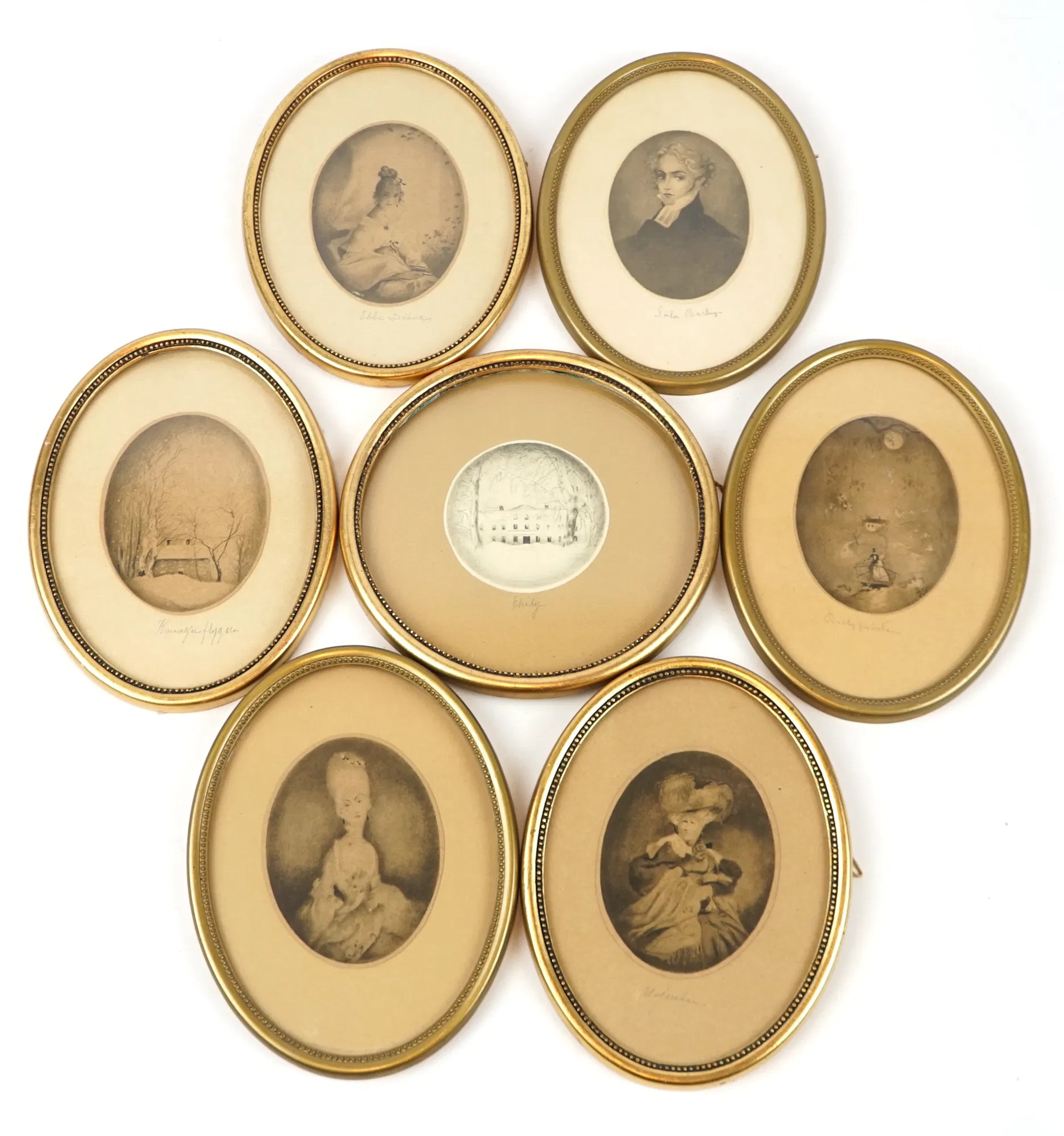 Miniature paintings, 7 pieces, from ''Gösta Bergling's Saga''.