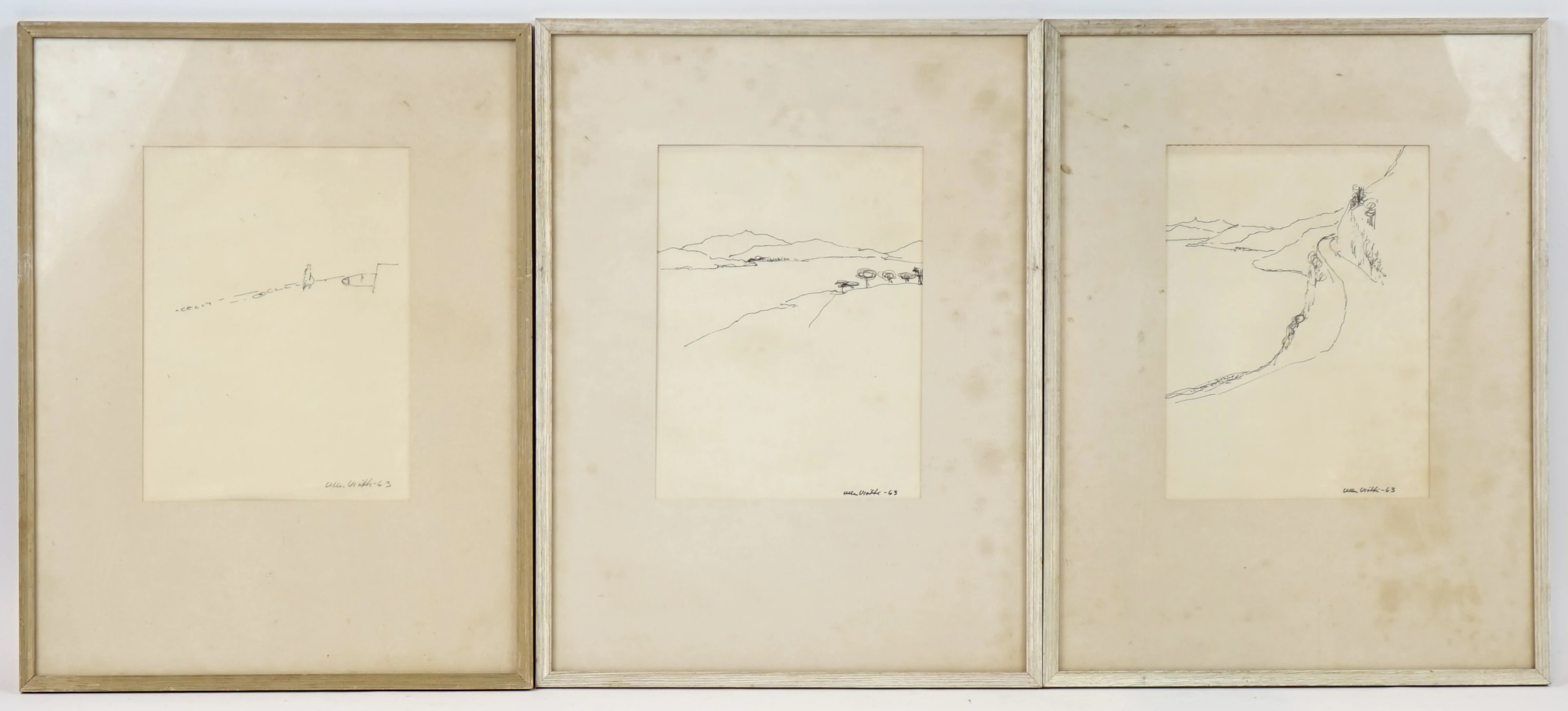 Ulla Viotti, 3 dibujos, tinta, firmado, 1963.