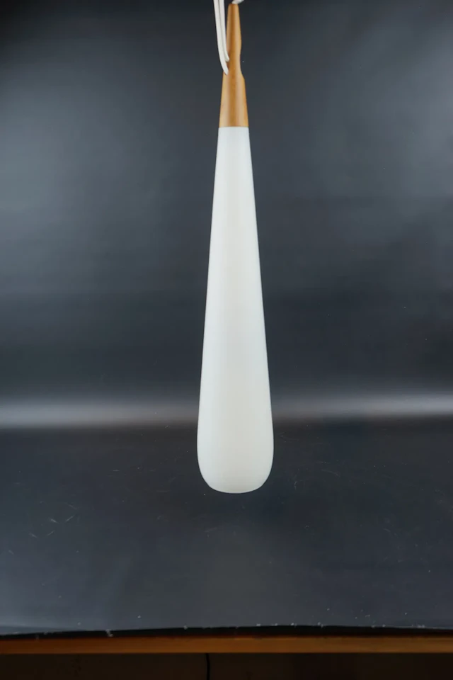 Uno and Östen Kristiansson, a ceiling lamp, glass/teak, "Droppen", Vittsjö, Luxus.