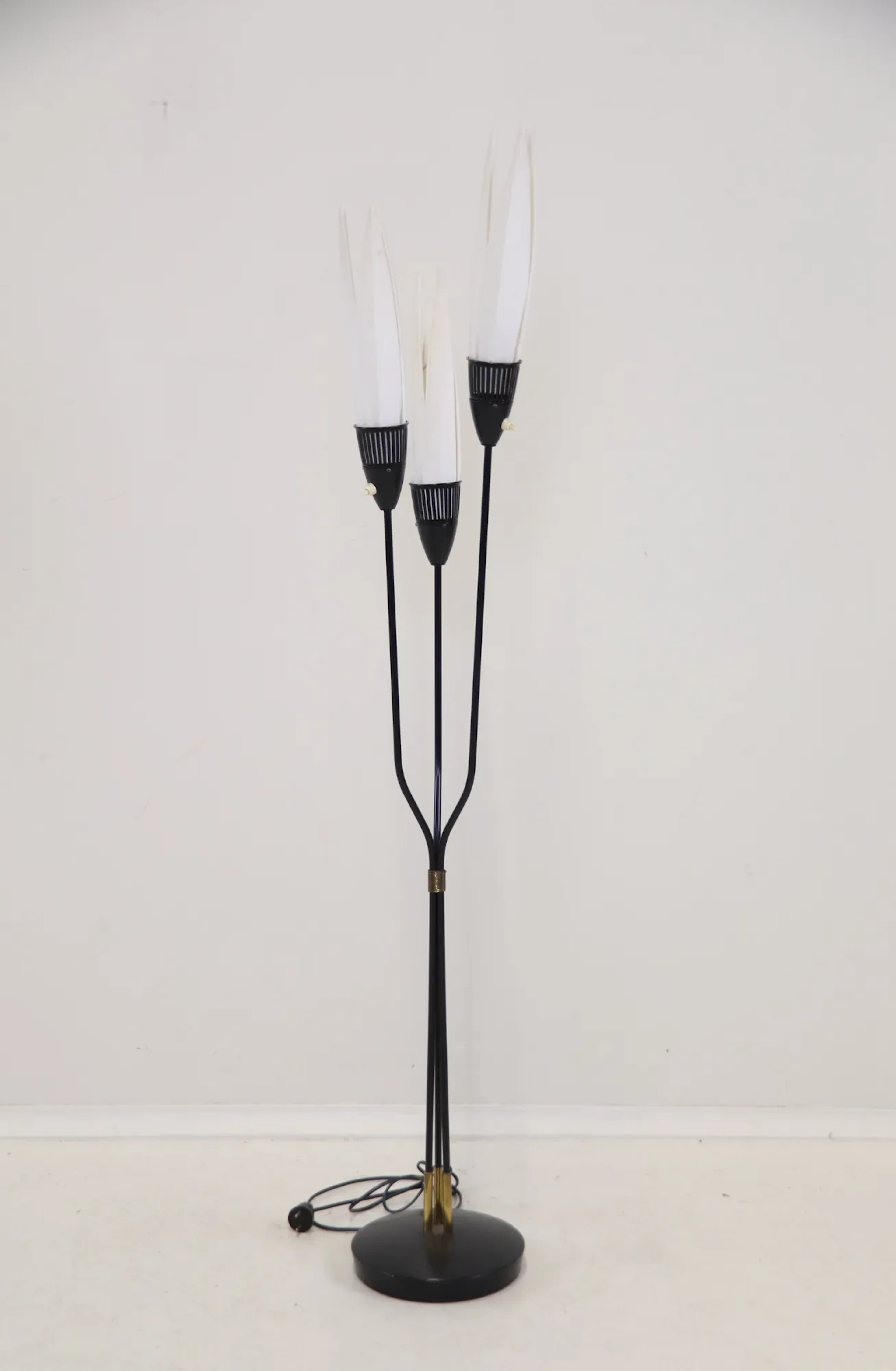 Lámpara de pie, 3 puntos de luz, metal/textil.