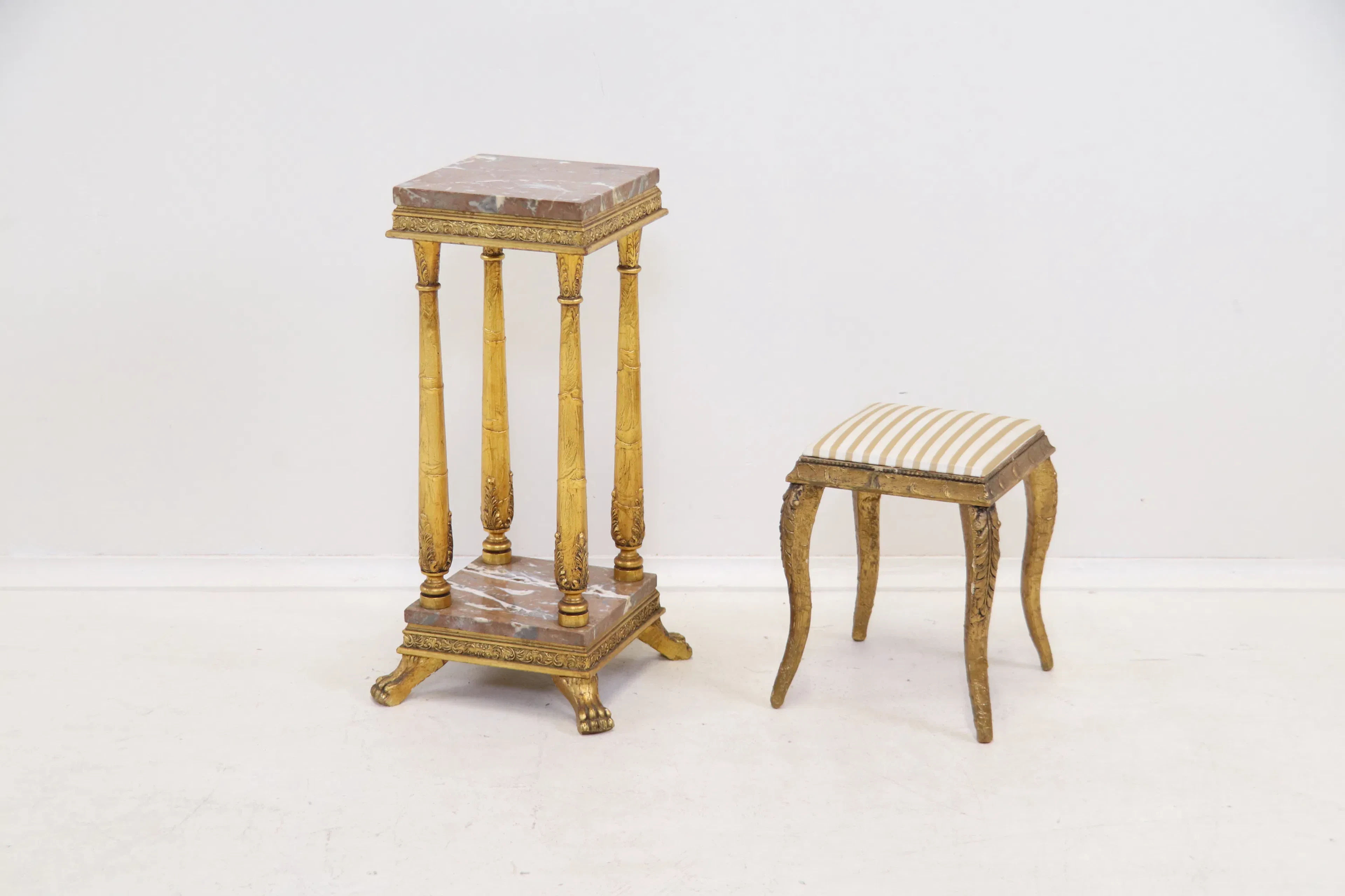 Pedestals, 2 pcs, stone/wood/textile.
