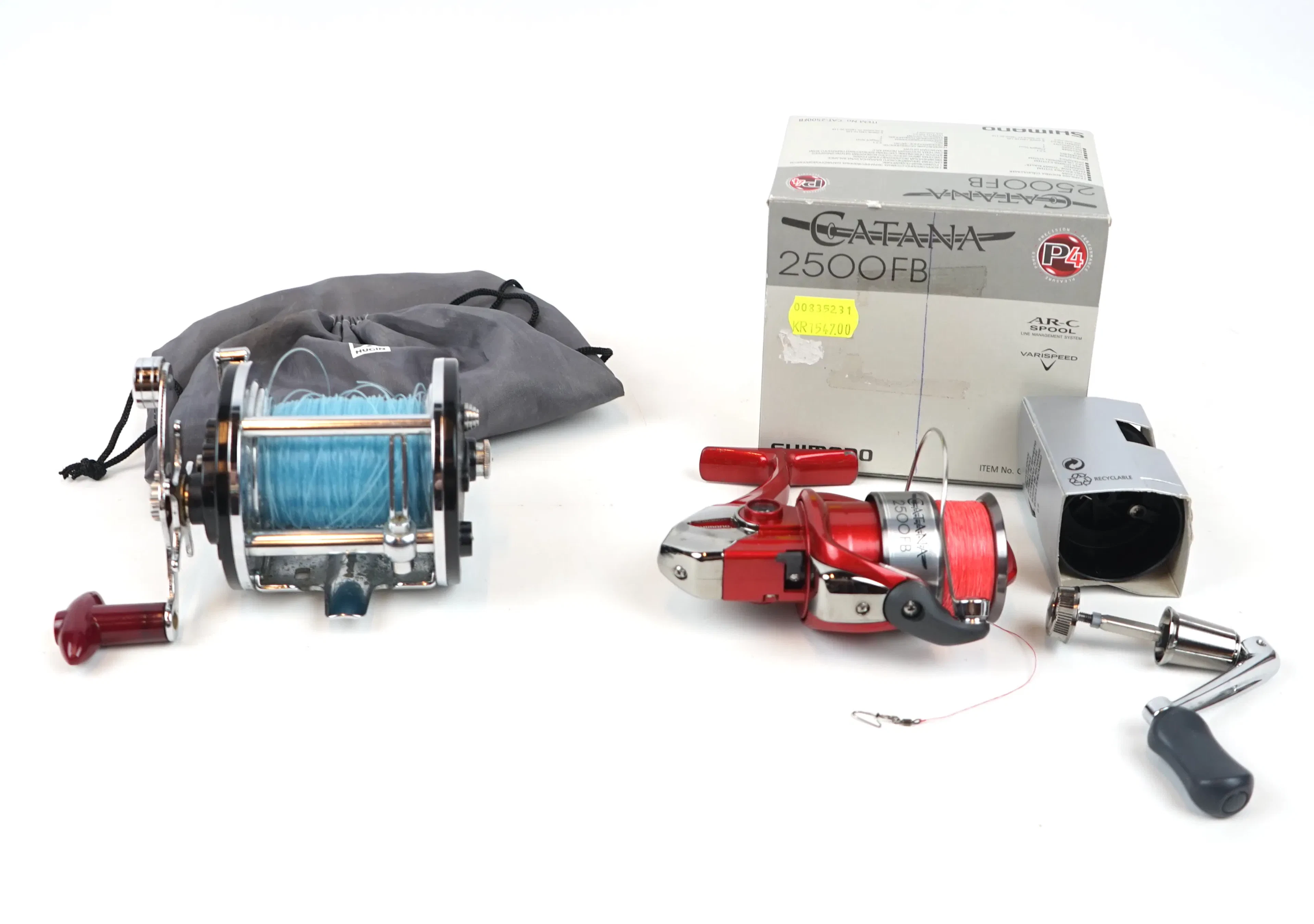 Carretes de pesca, 2 piezas, Immec 256-P y Shimano Catana 2500FB.