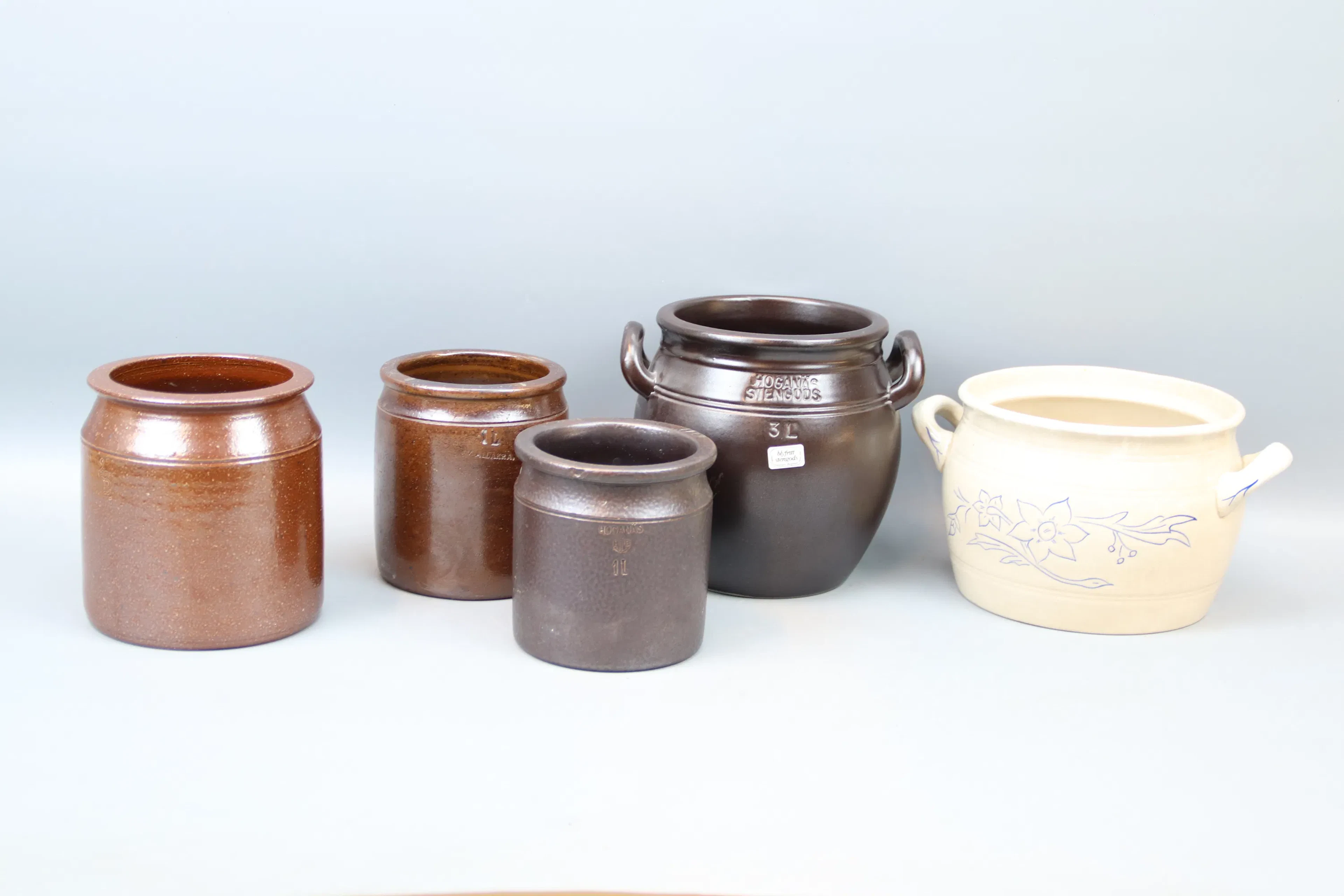 Stoneware, e.g. Höganäs, Wallåkra, 5 pcs.