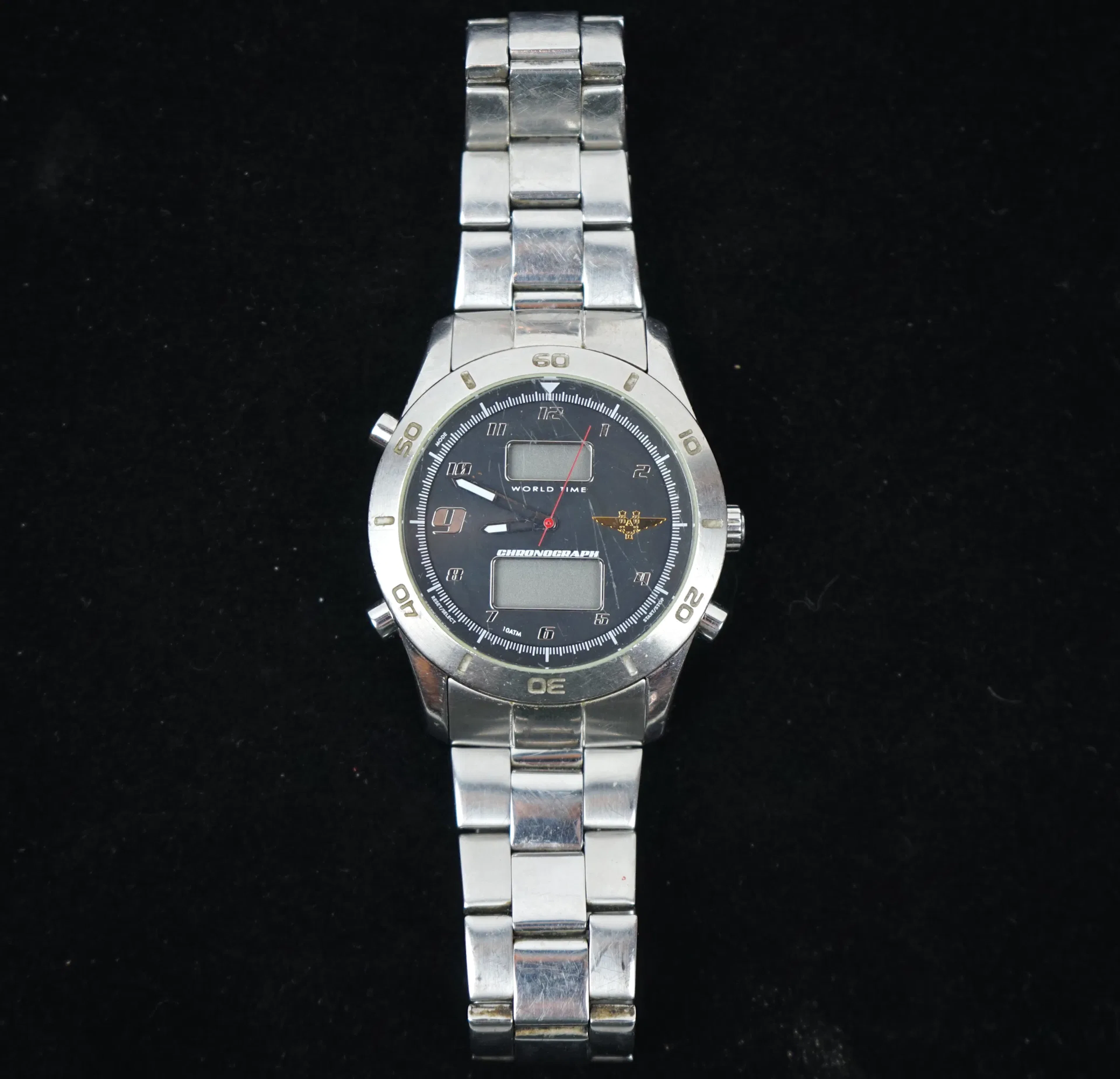 SAS World Time, orologio da polso, quarzo, analogico/digitale, acciaio, cristallo di zaffiro.