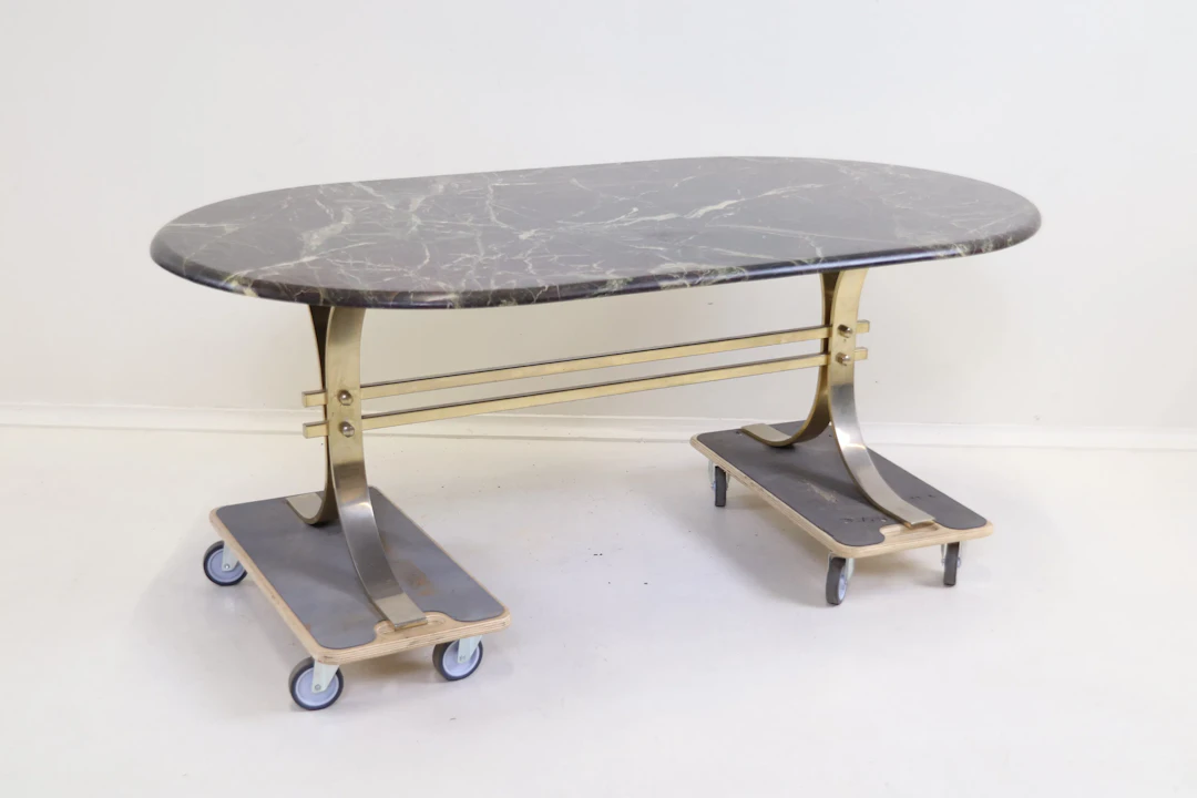 Coffee table, stone top, metal, late 1900s.