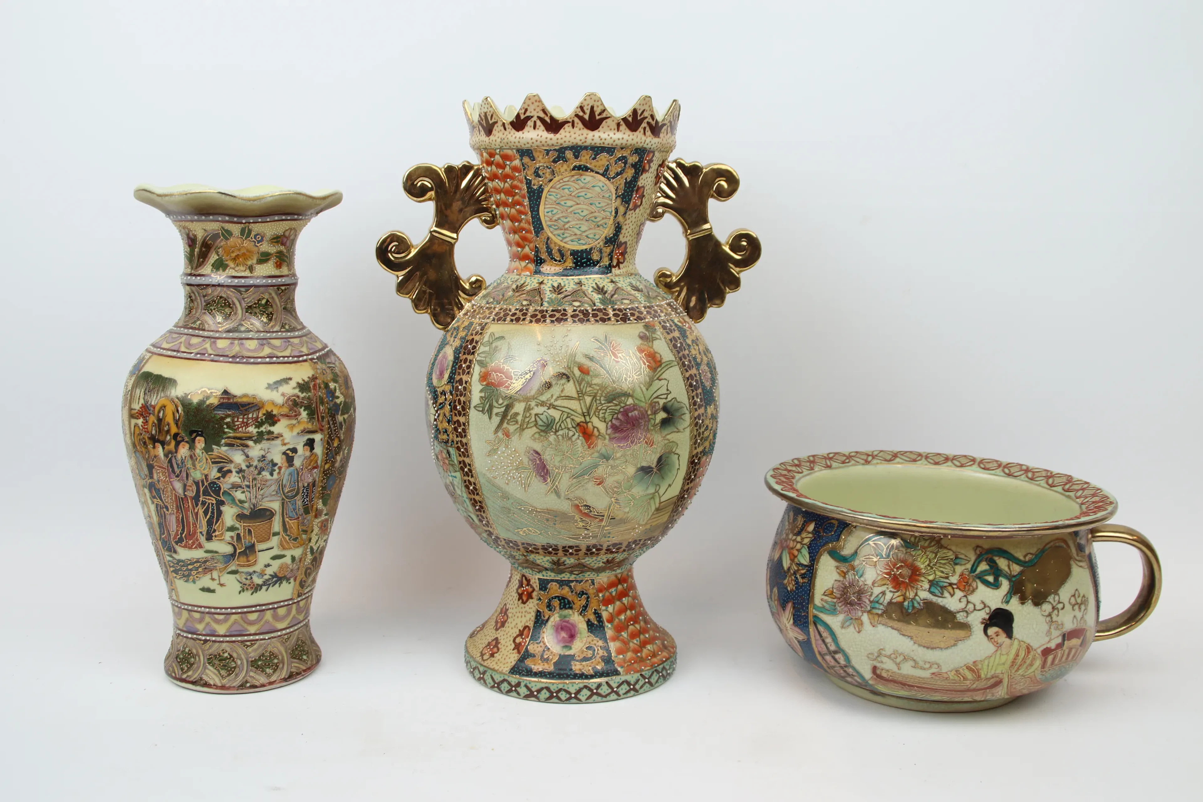 Jarrones y vasija, 3 piezas, cerámica, Asia.