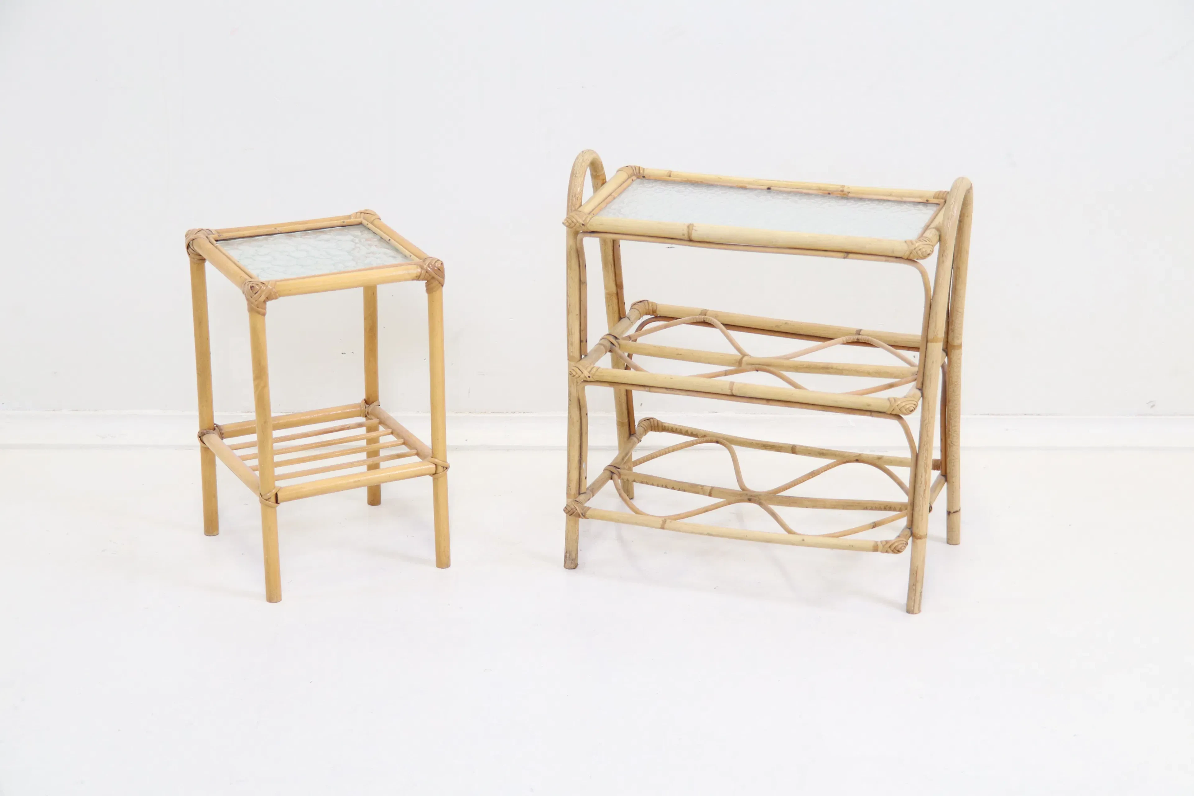 Blumentisch, 2 Teile, Bambus/Glas.