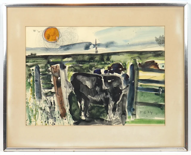 Fredrik Rohde, mixed media on paper, monogrammed signed FR, 1974.