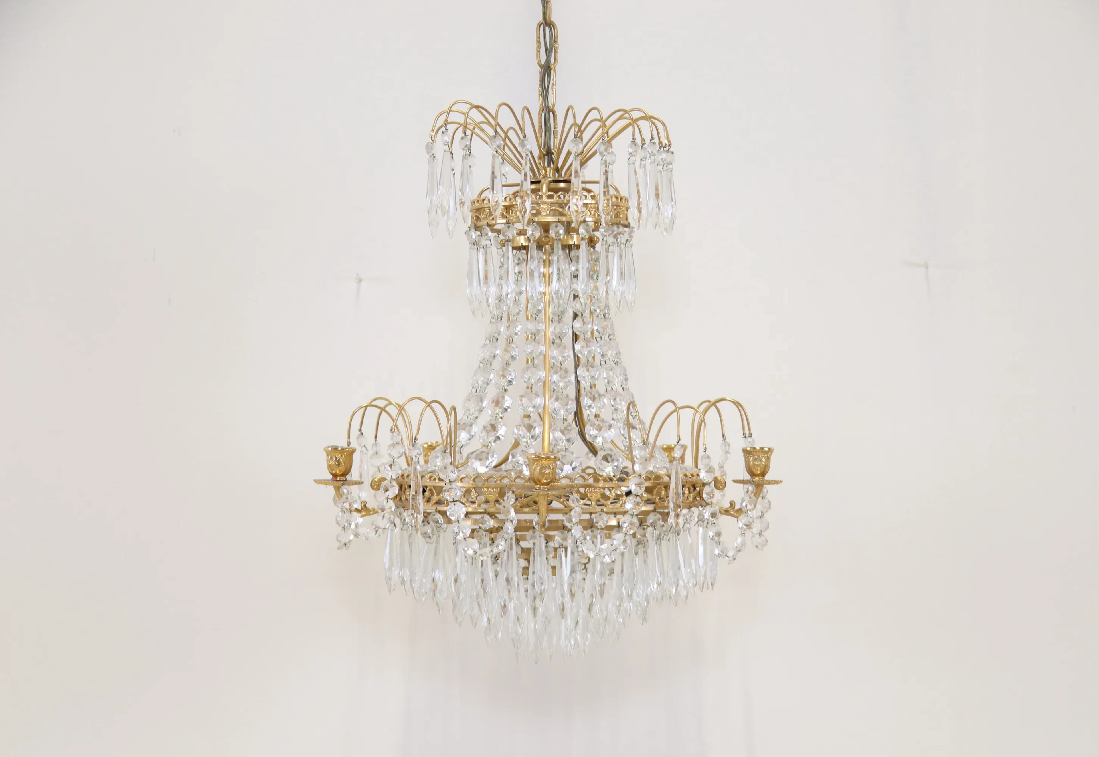 Lampadario, per 5 candele, 5 punti luminosi, metallo/vetro.