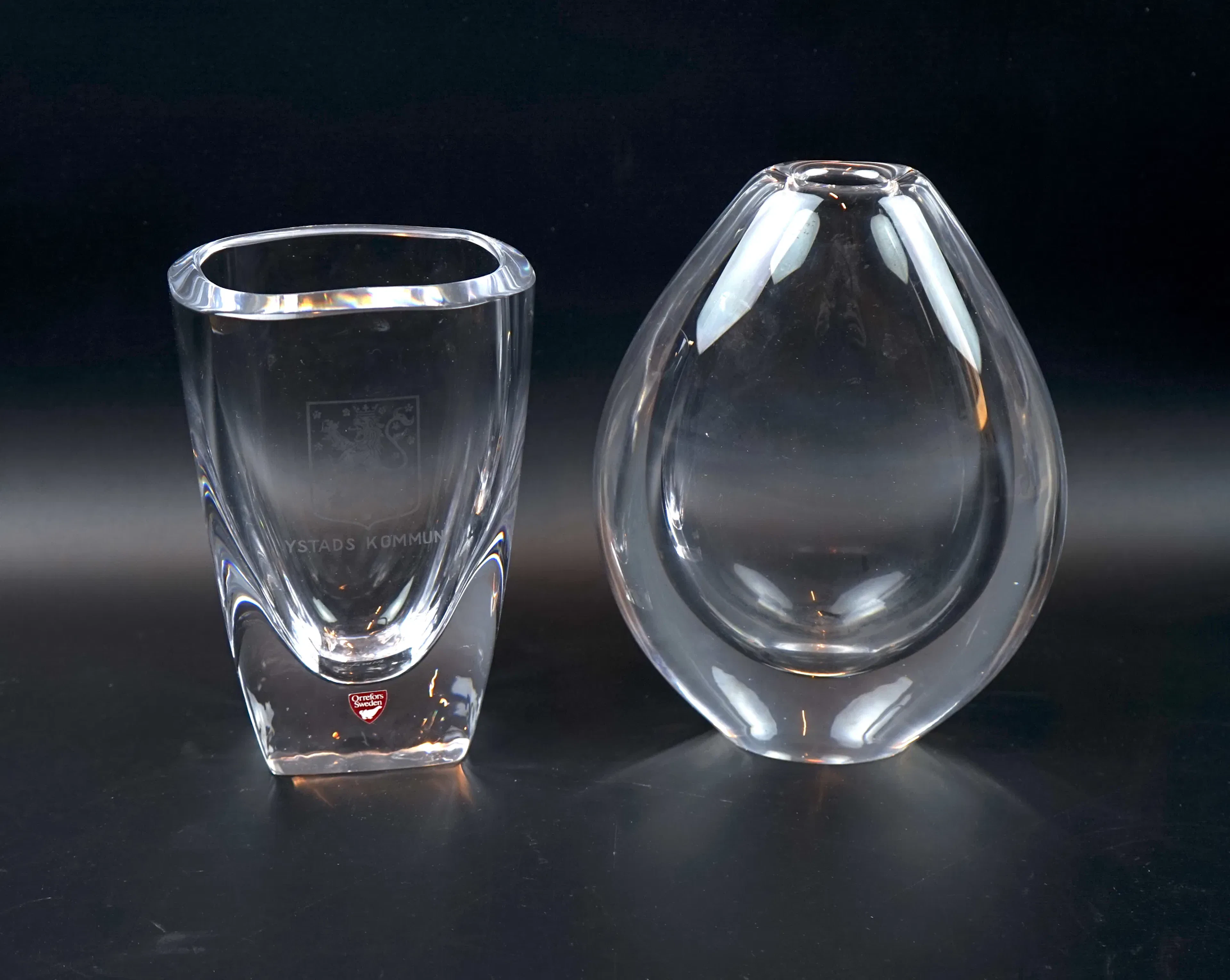 Jarrones, 2 piezas, cristal, Orrefors.