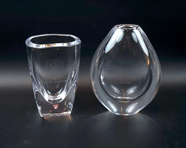 Jarrones, 2 piezas, cristal, Orrefors.