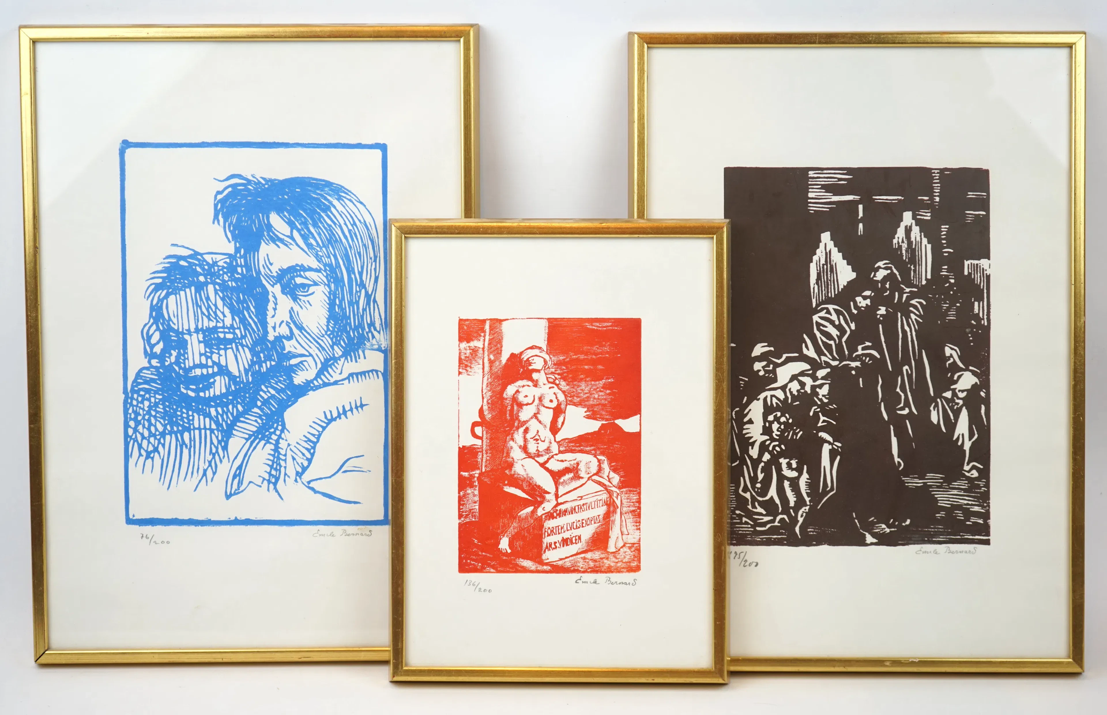 Émile Bernard, woodcuts, 3 pieces, signed.
