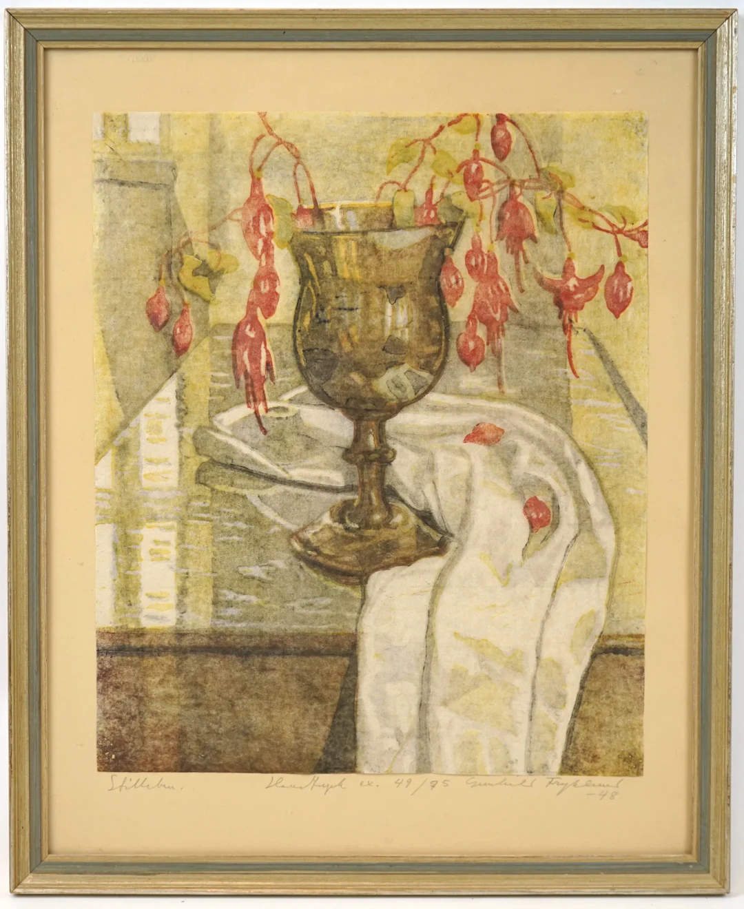 Gunhild Fryklund, a ''Fuchsia'', still life, numbered 49/75, signed, 1948.